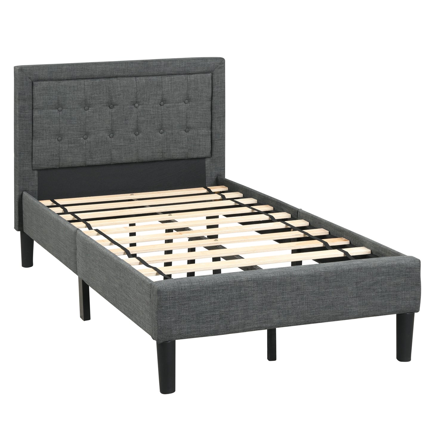 Stylish Twin Size Upholstered Platform Bed Frame with Button Tufted Headboard
