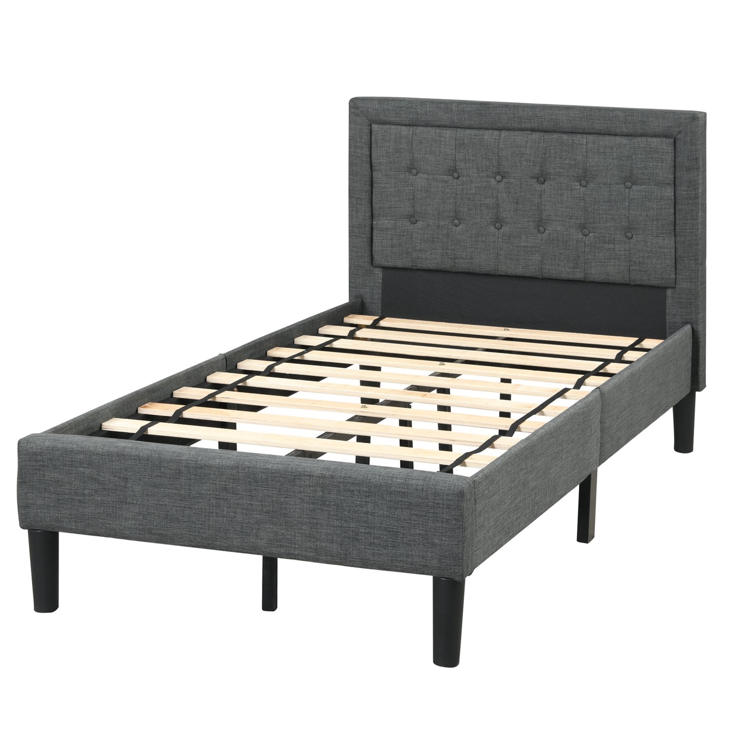 Stylish Twin Size Upholstered Platform Bed Frame with Button Tufted Headboard