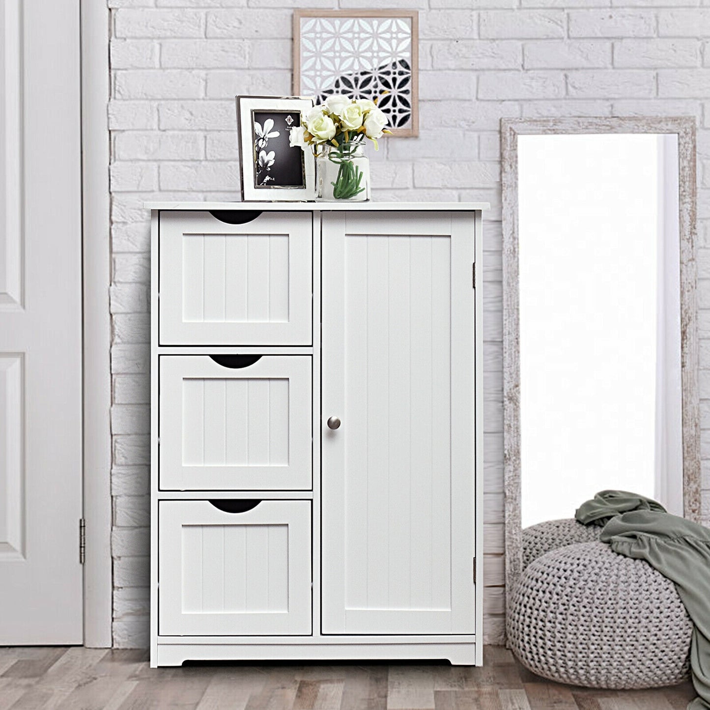 Compact Bathroom Storage Cabinet with 3 Drawers & Adjustable Shelf for Organized Storage