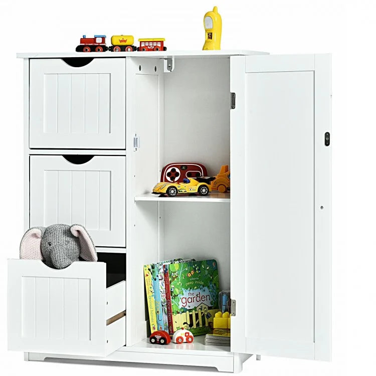 Compact Bathroom Storage Cabinet with 3 Drawers & Adjustable Shelf for Organized Storage