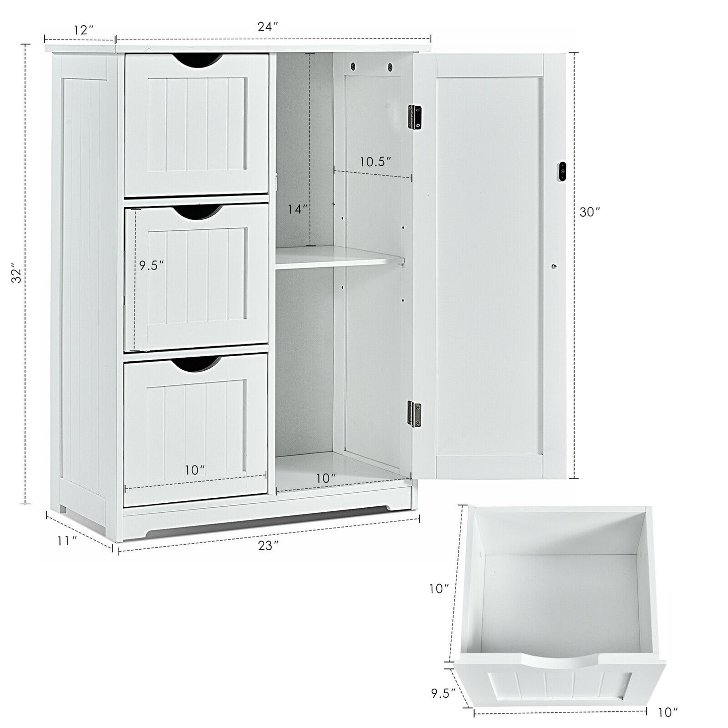 Compact Bathroom Storage Cabinet with 3 Drawers & Adjustable Shelf for Organized Storage