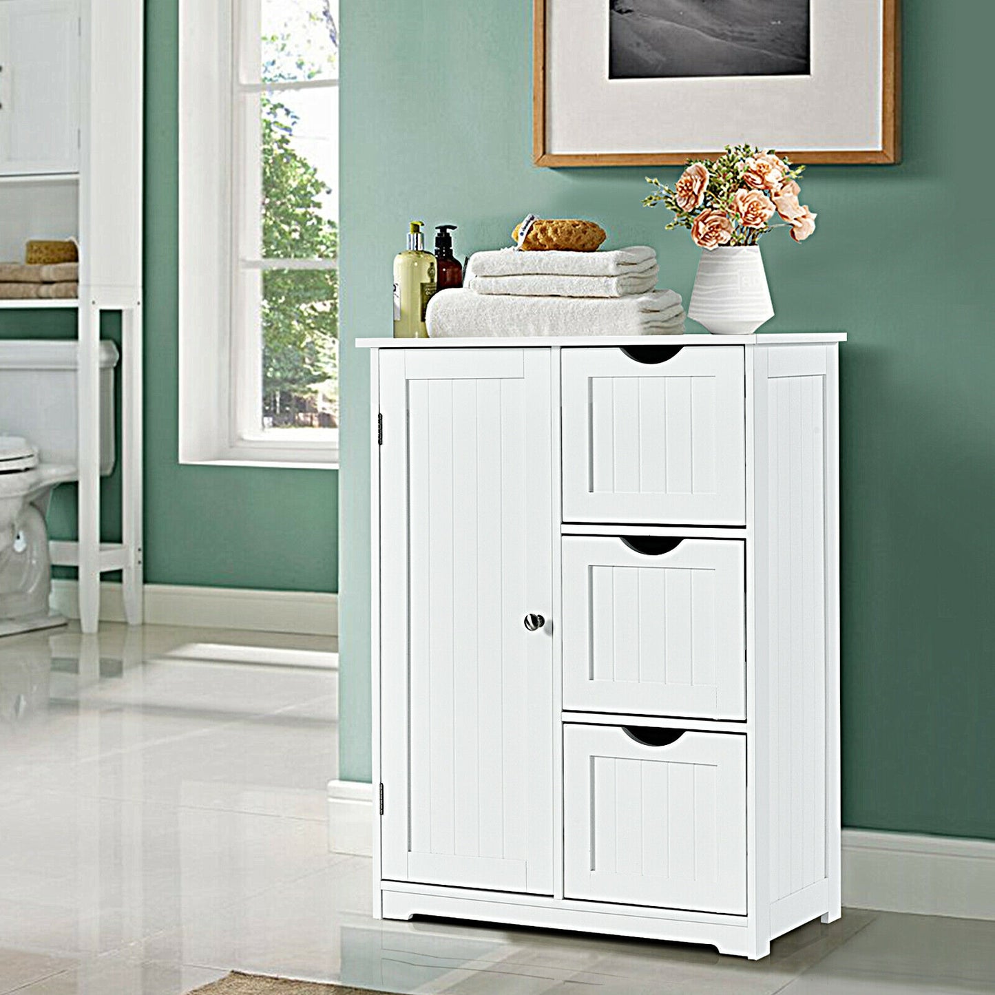 Compact Bathroom Storage Cabinet with 3 Drawers & Adjustable Shelf for Organized Storage