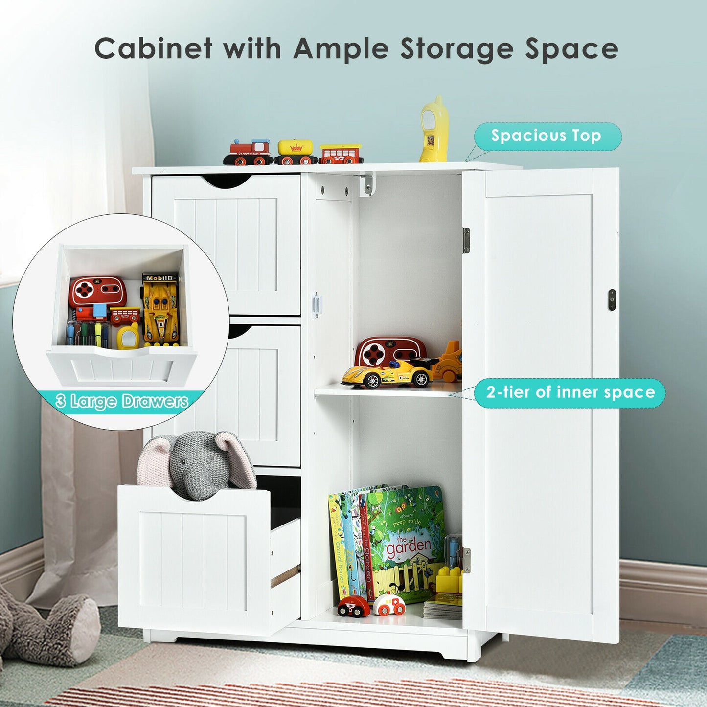 Compact Bathroom Storage Cabinet with 3 Drawers & Adjustable Shelf for Organized Storage