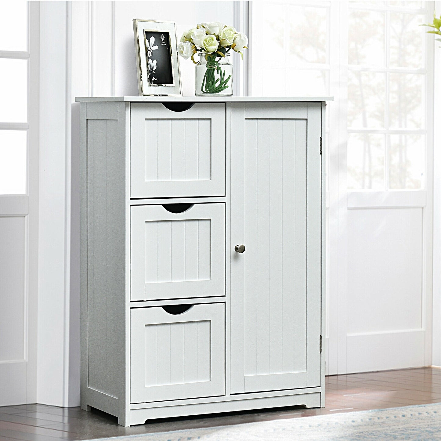 Compact Bathroom Storage Cabinet with 3 Drawers & Adjustable Shelf for Organized Storage