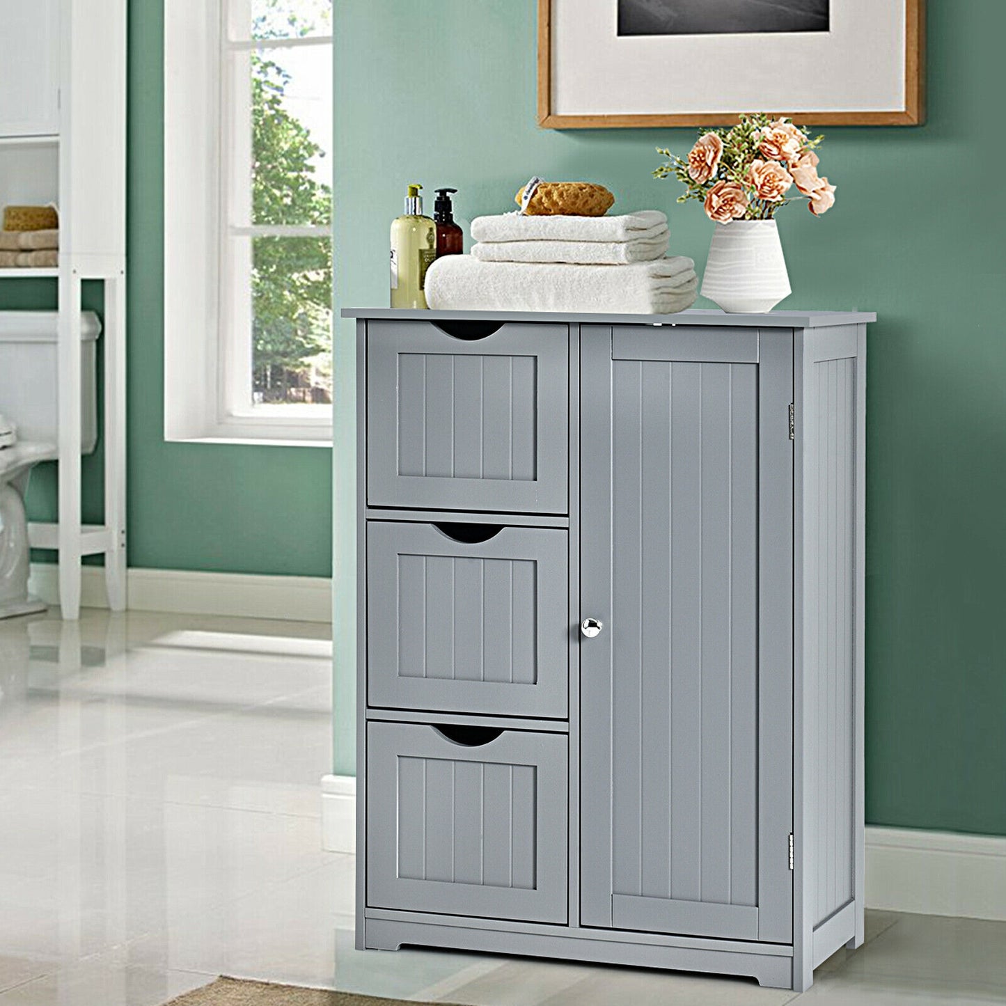 Compact Bathroom Storage Cabinet with 3 Drawers & Adjustable Shelf for Organized Storage