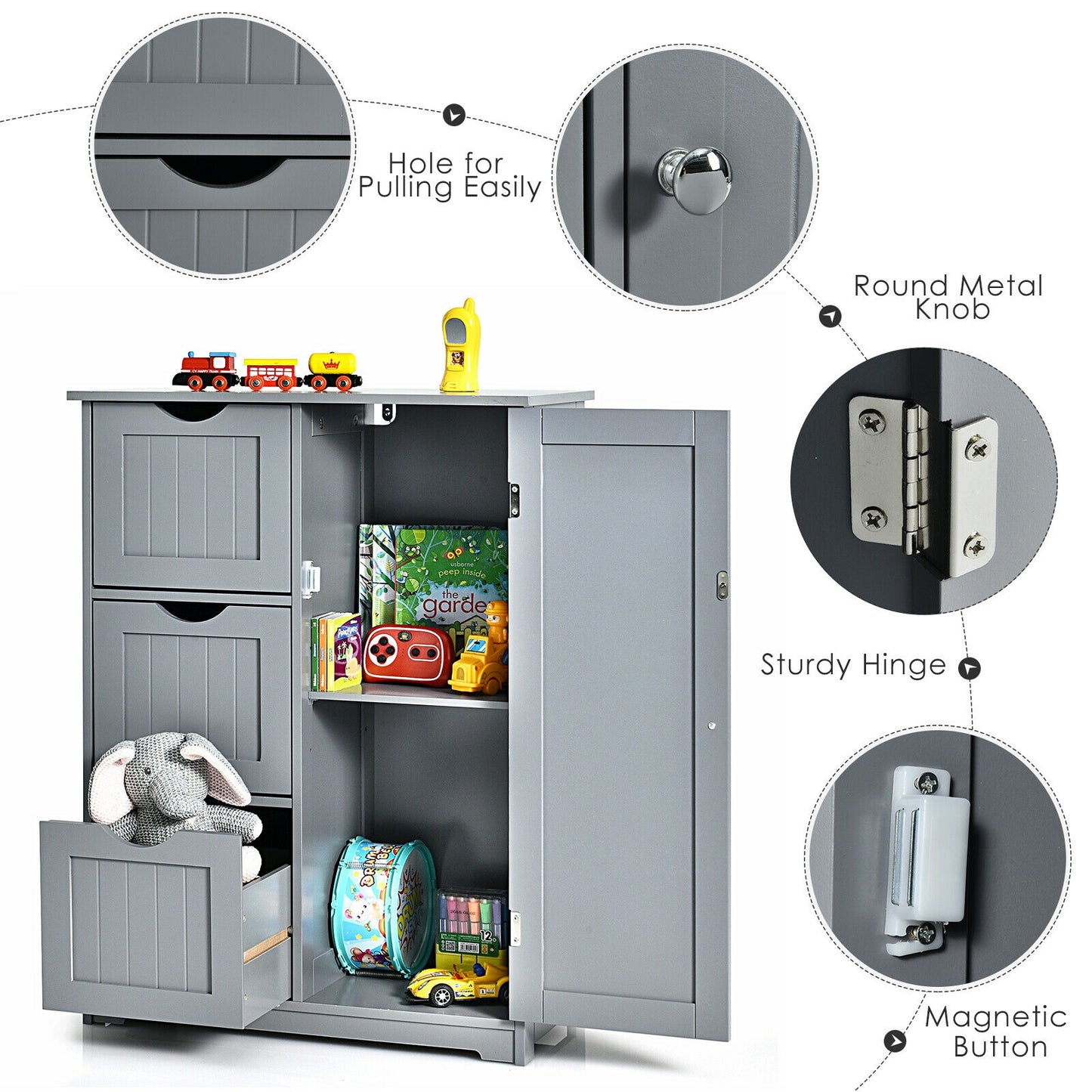 Compact Bathroom Storage Cabinet with 3 Drawers & Adjustable Shelf for Organized Storage