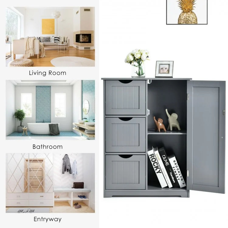 Compact Bathroom Storage Cabinet with 3 Drawers & Adjustable Shelf for Organized Storage