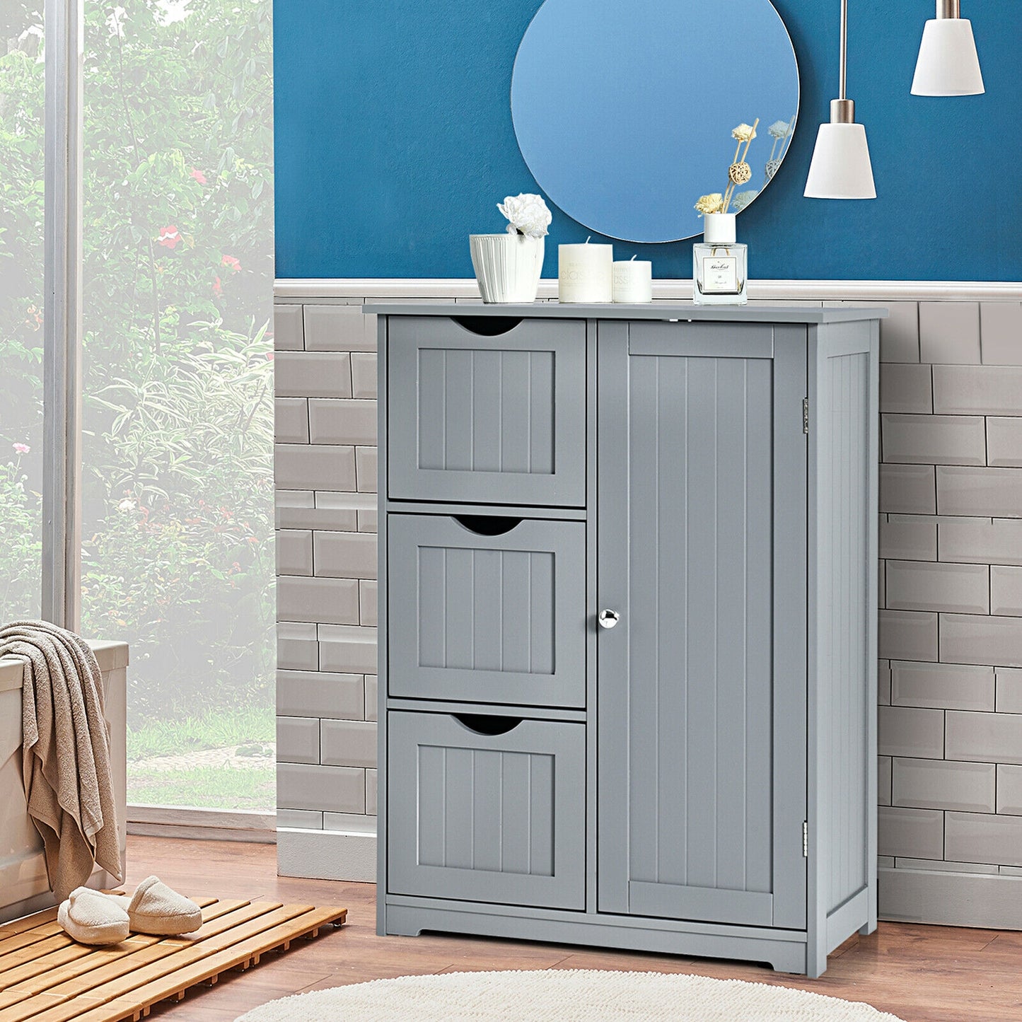 Compact Bathroom Storage Cabinet with 3 Drawers & Adjustable Shelf for Organized Storage