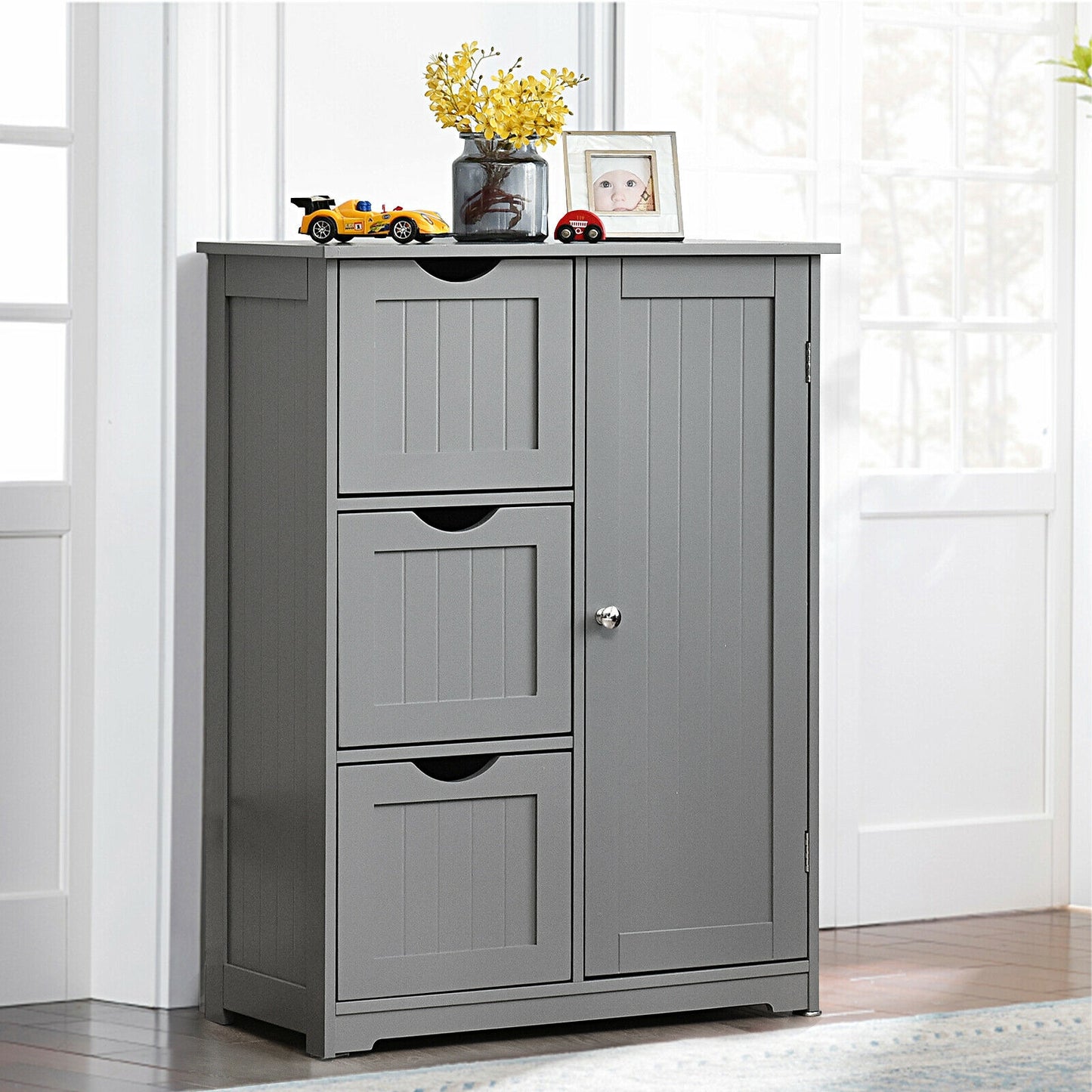 Compact Bathroom Storage Cabinet with 3 Drawers & Adjustable Shelf for Organized Storage