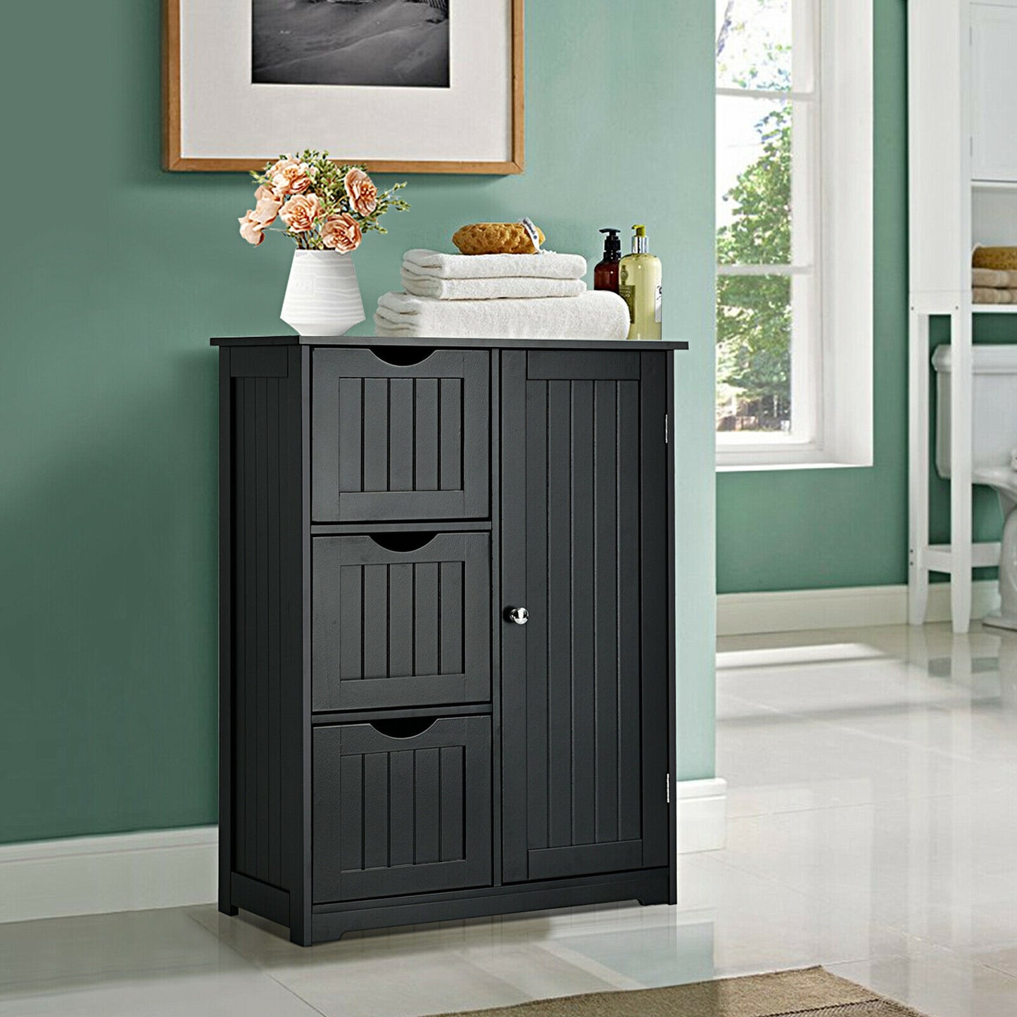 Compact Bathroom Storage Cabinet with 3 Drawers & Adjustable Shelf for Organized Storage