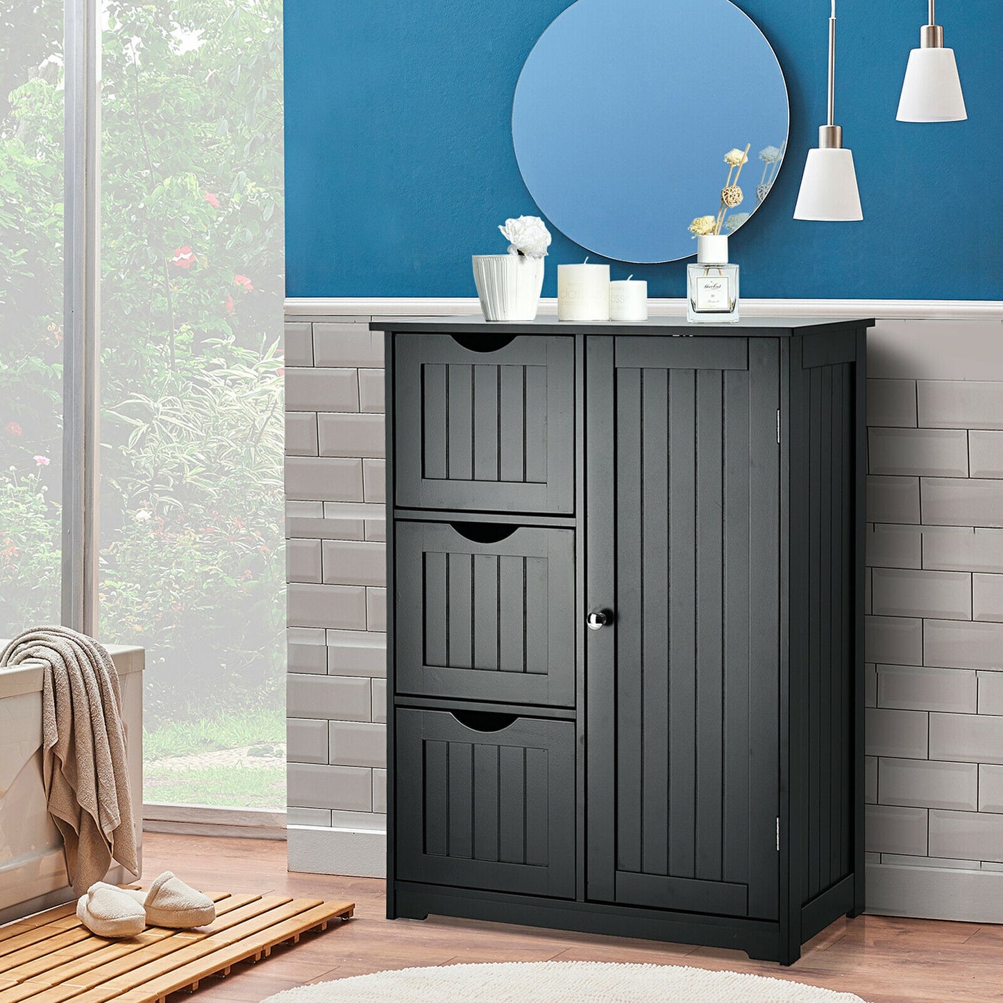 Compact Bathroom Storage Cabinet with 3 Drawers & Adjustable Shelf for Organized Storage