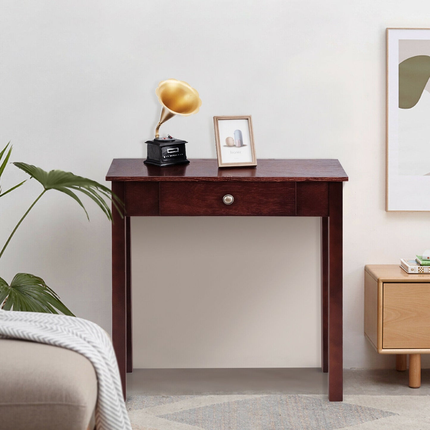 Modern Accent Console Table with Drawer for Living Room or Hallway - Dark Brown
