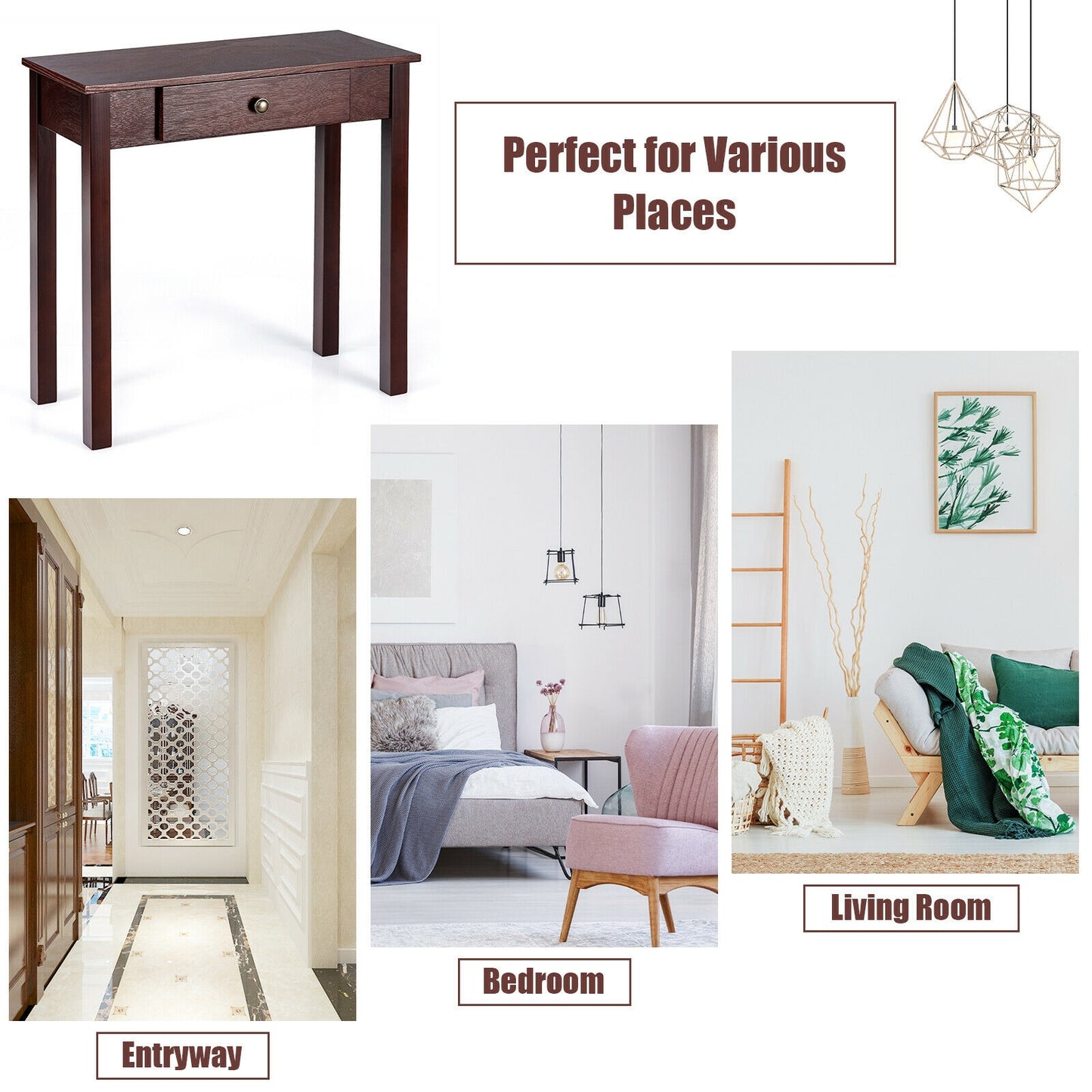 Modern Accent Console Table with Drawer for Living Room or Hallway - Dark Brown