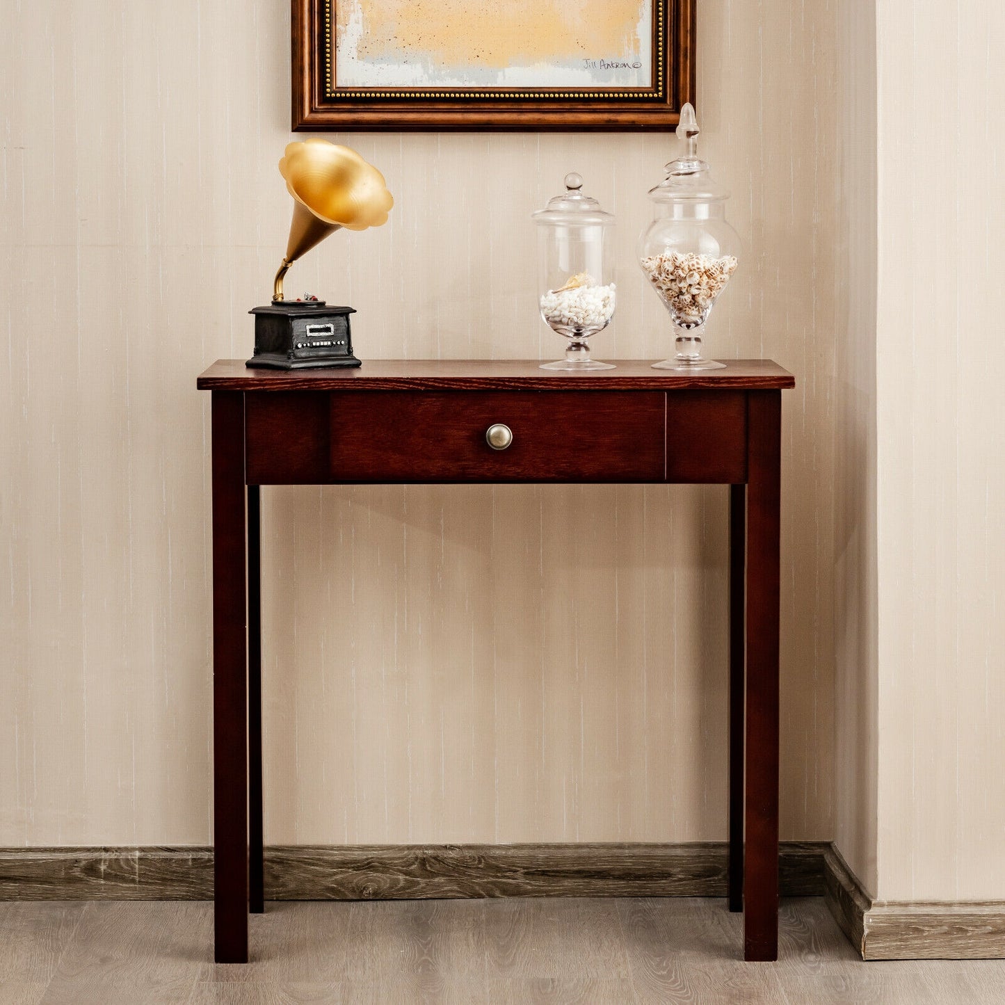 Modern Accent Console Table with Drawer for Living Room or Hallway - Dark Brown
