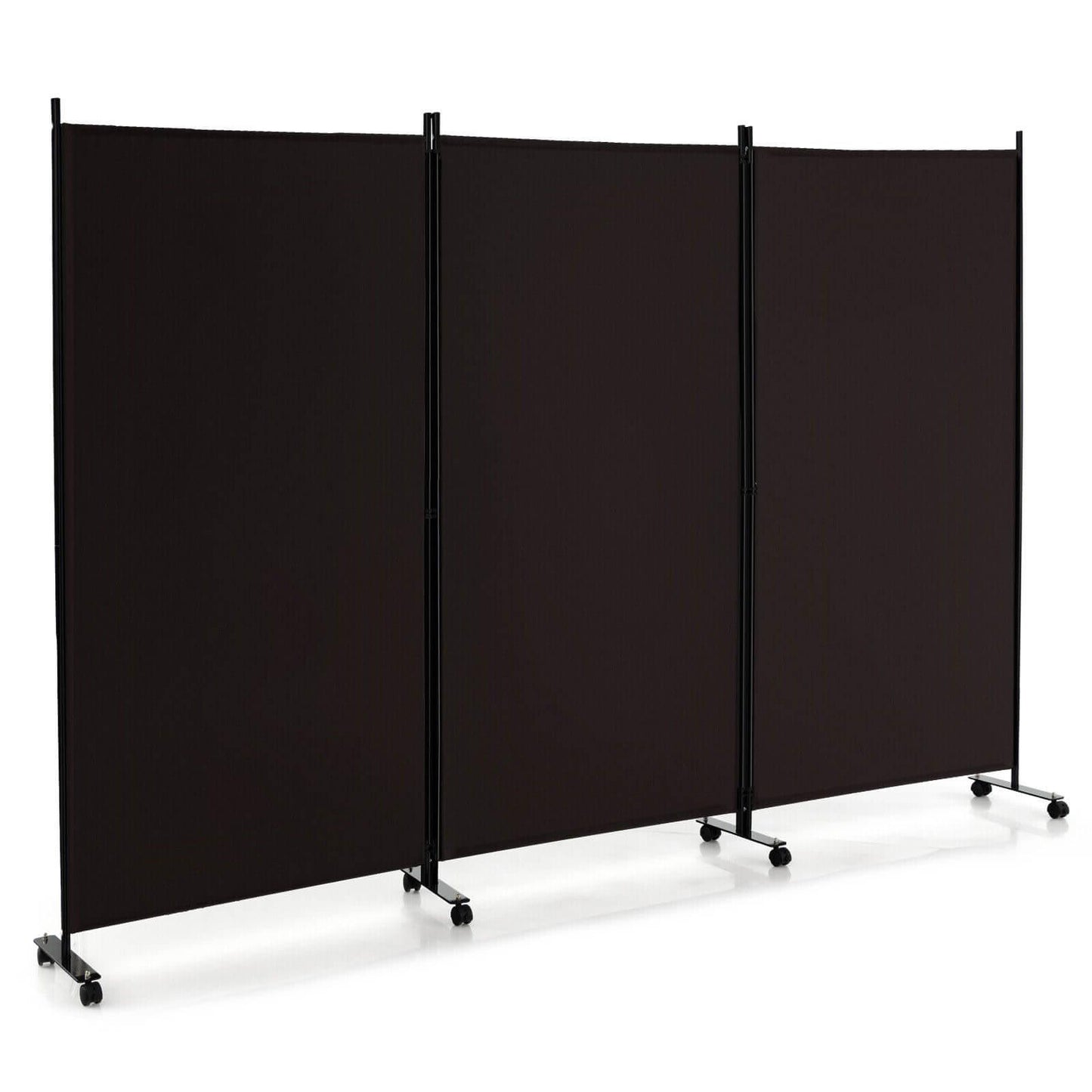 3-Panel Folding Privacy Divider with Lockable Wheels for Easy Mobility - Brown