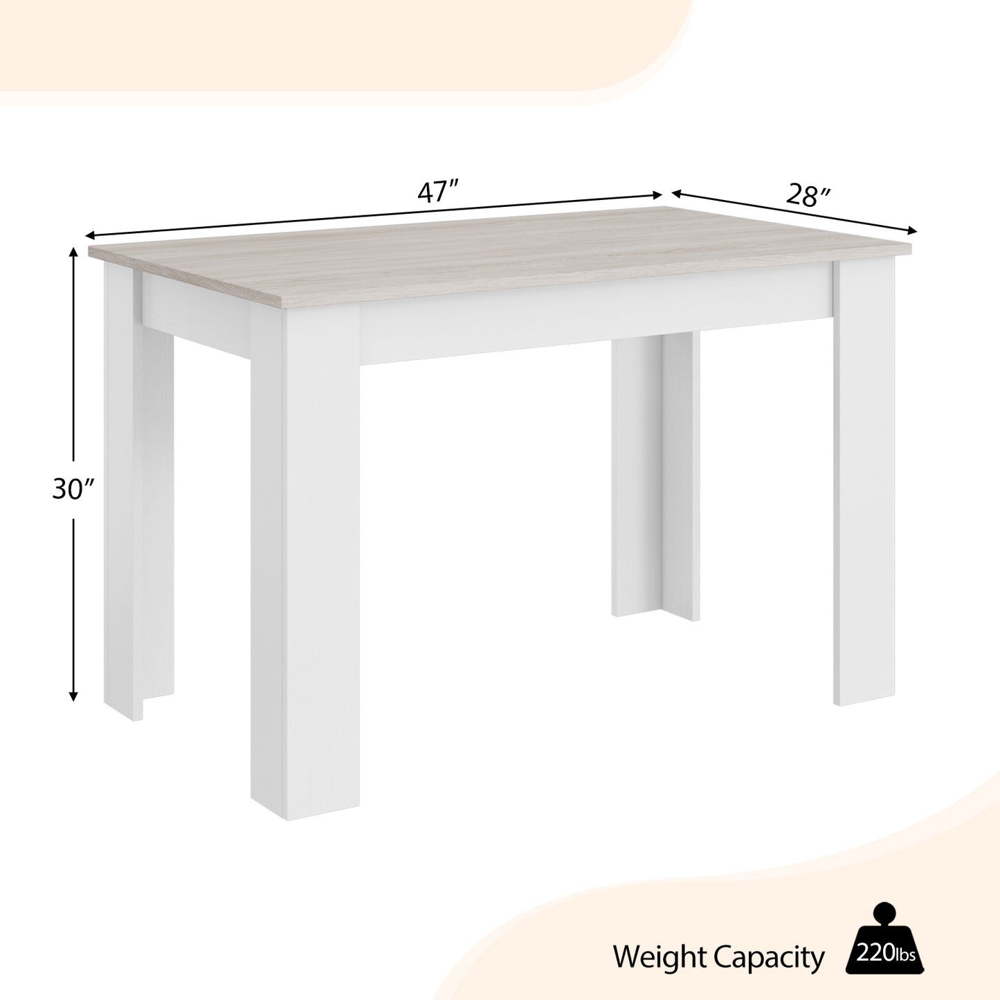 Spacious 47 Inch Dining Table for Kitchen and Small Dining Areas - Light Grey