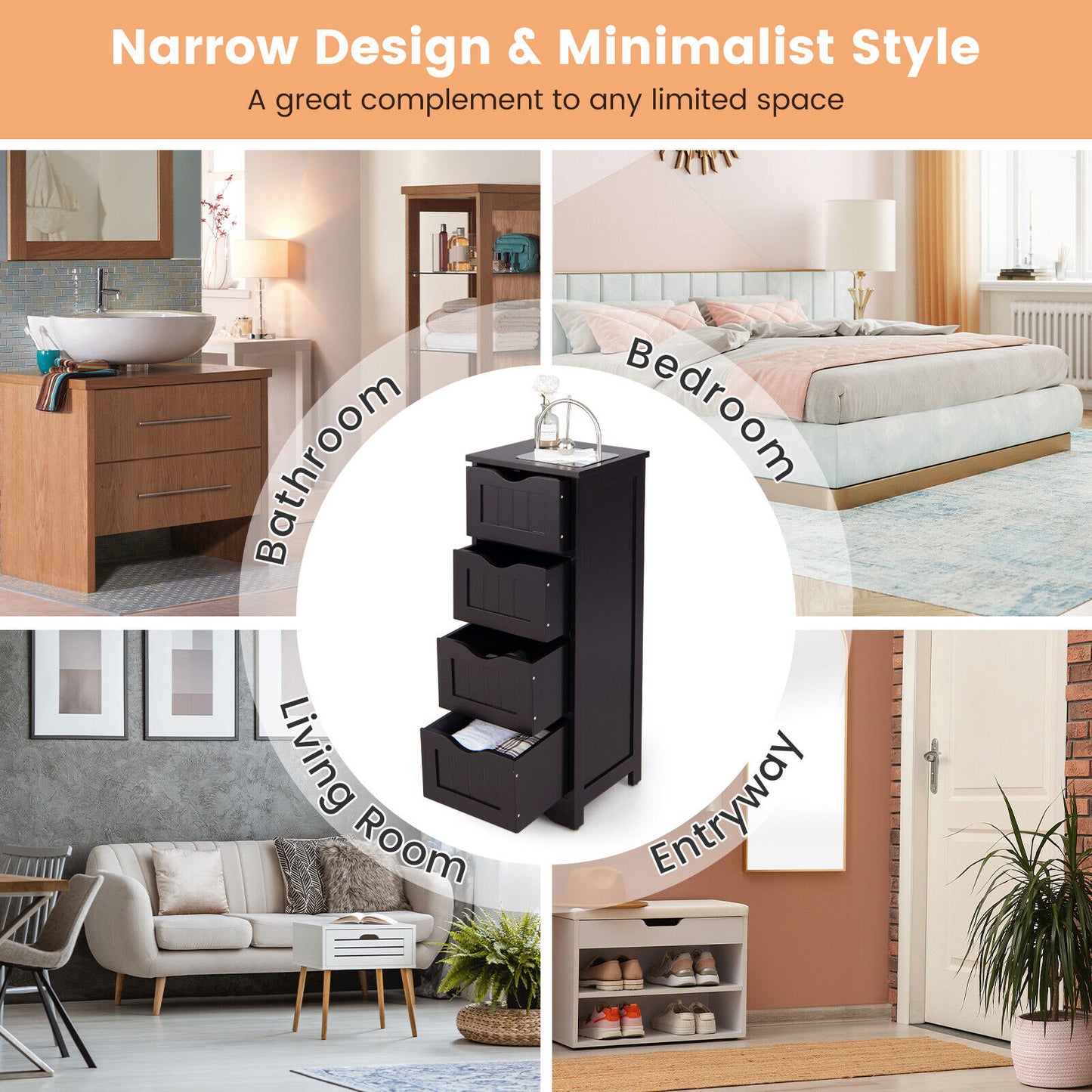 4 Drawer Floor Cabinet with Anti-Tip Device for Safe Storage