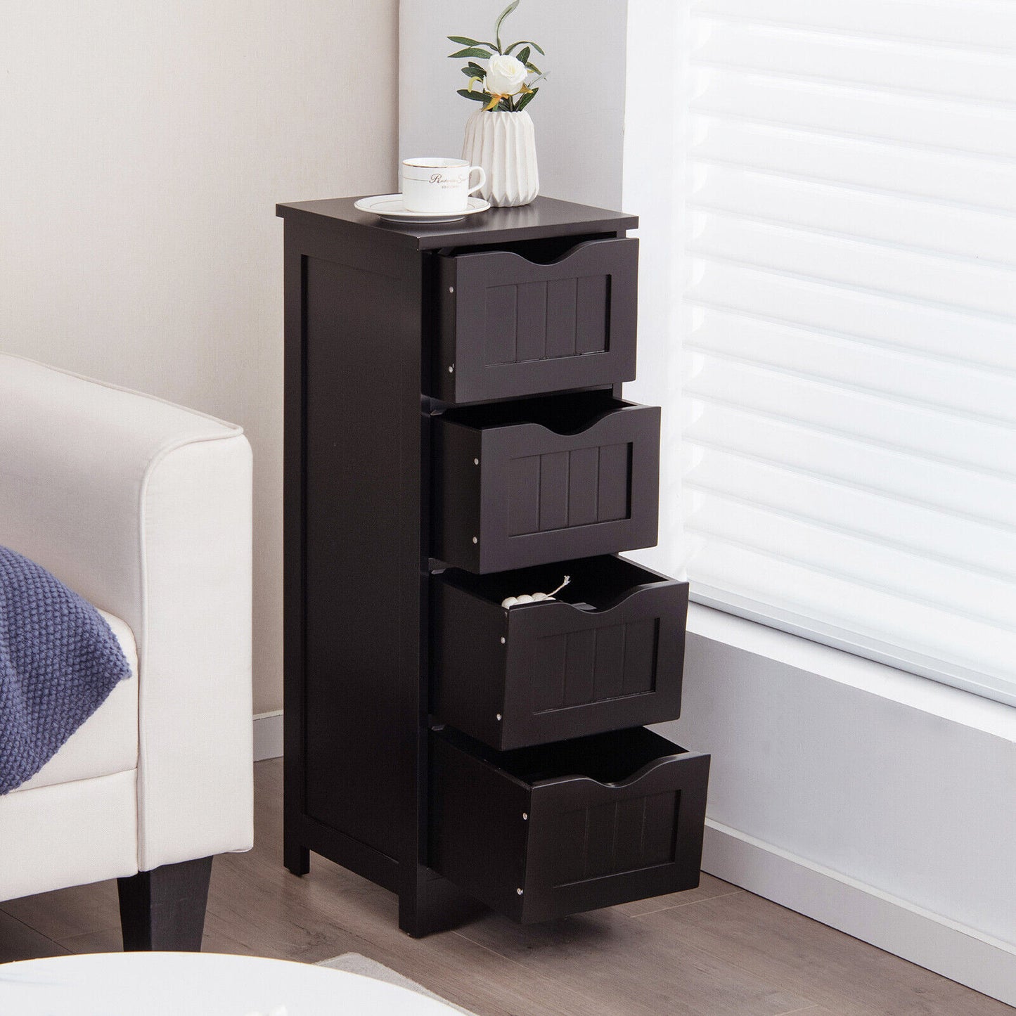 4 Drawer Floor Cabinet with Anti-Tip Device for Safe Storage