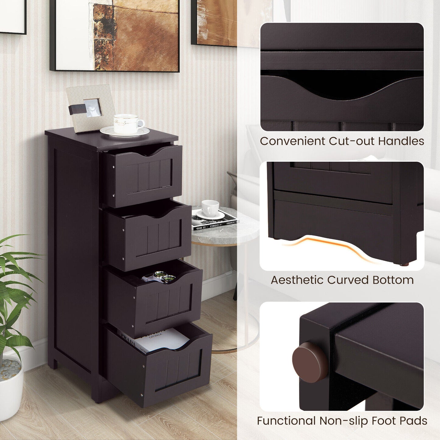 4 Drawer Floor Cabinet with Anti-Tip Device for Safe Storage