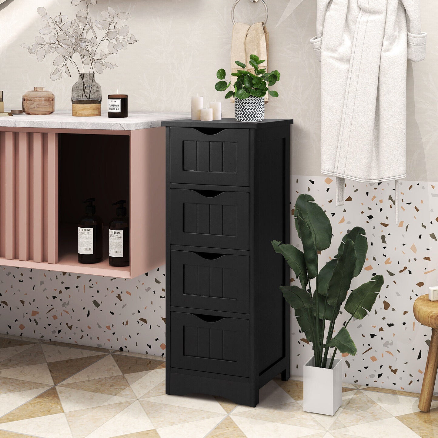 4 Drawer Floor Cabinet with Anti-Tip Device for Safe Storage