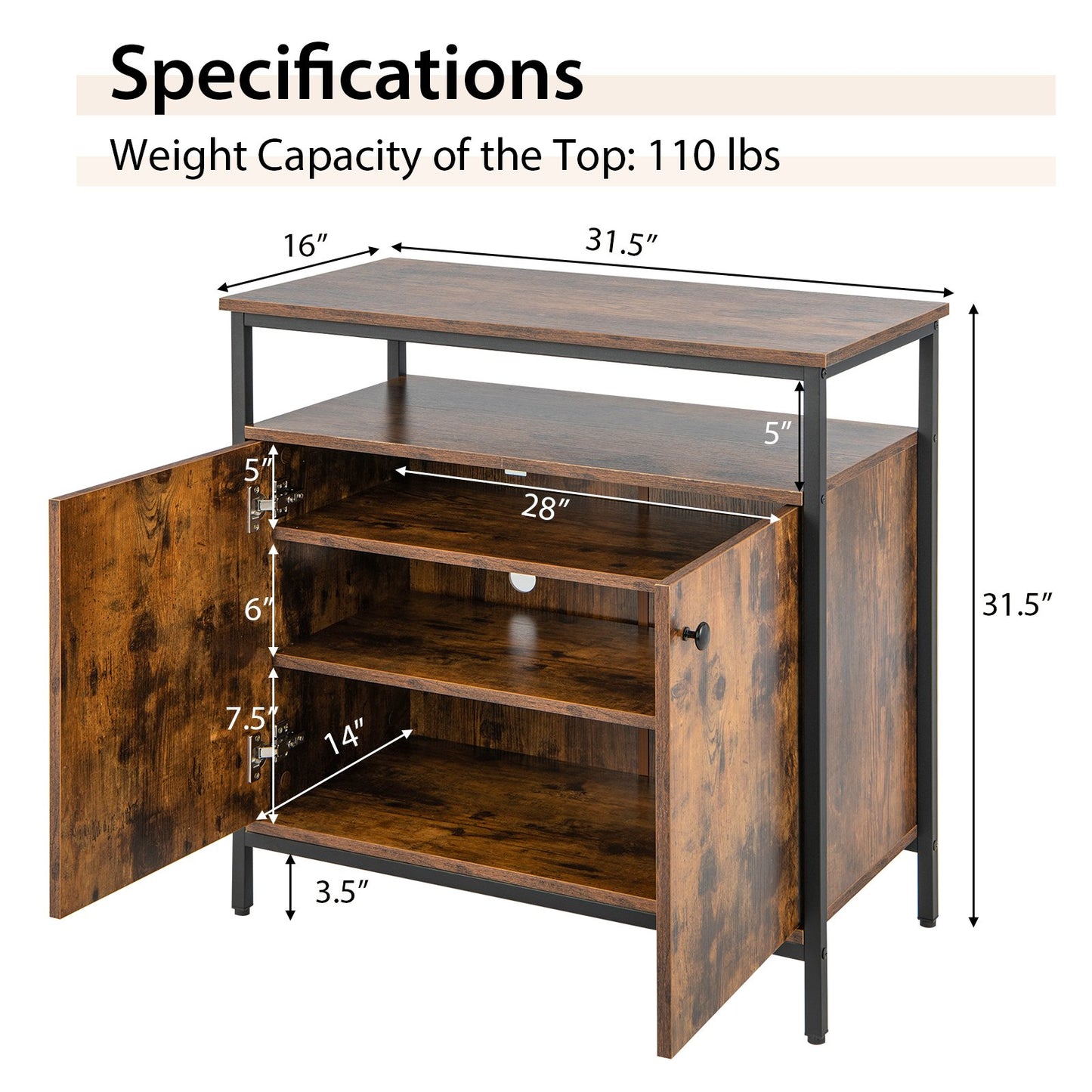 Modern Buffet Sideboard Cabinet with Storage Shelves and Integrated Cable Ports