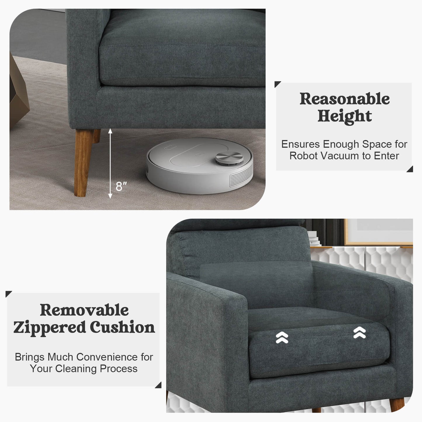 Modern Accent Chair with Lint Fabric Upholstery and Solid Wood Legs