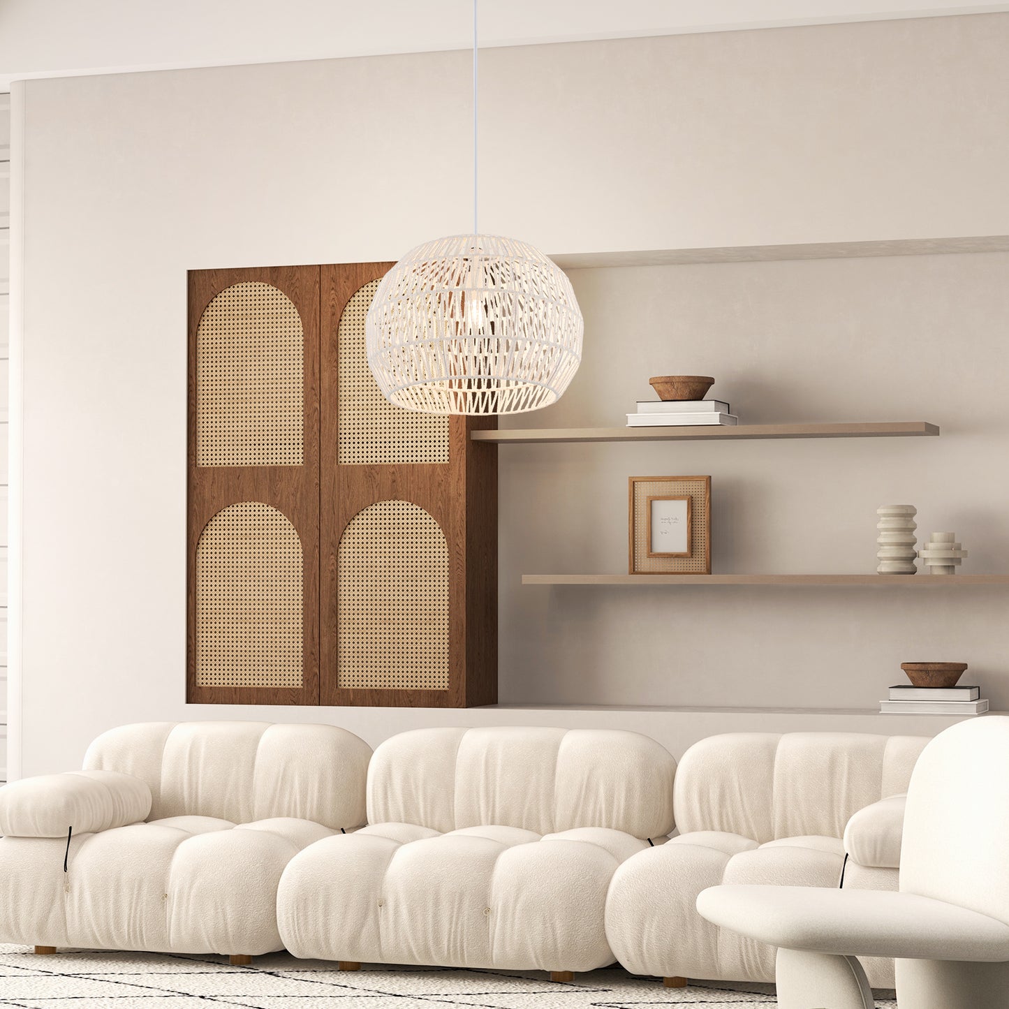 Elegant Round Rattan Pendant Light with Customizable Hanging Rope