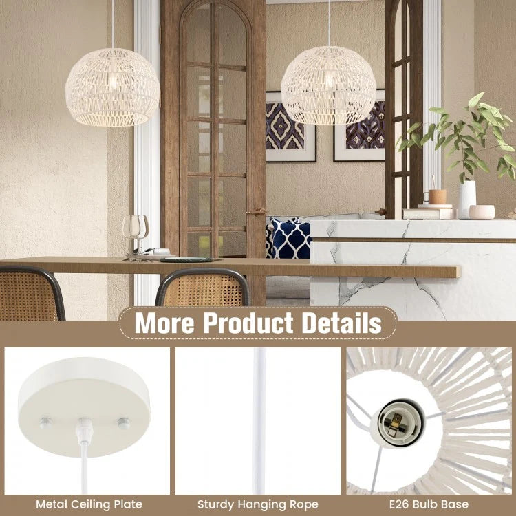 Elegant Round Rattan Pendant Light with Customizable Hanging Rope