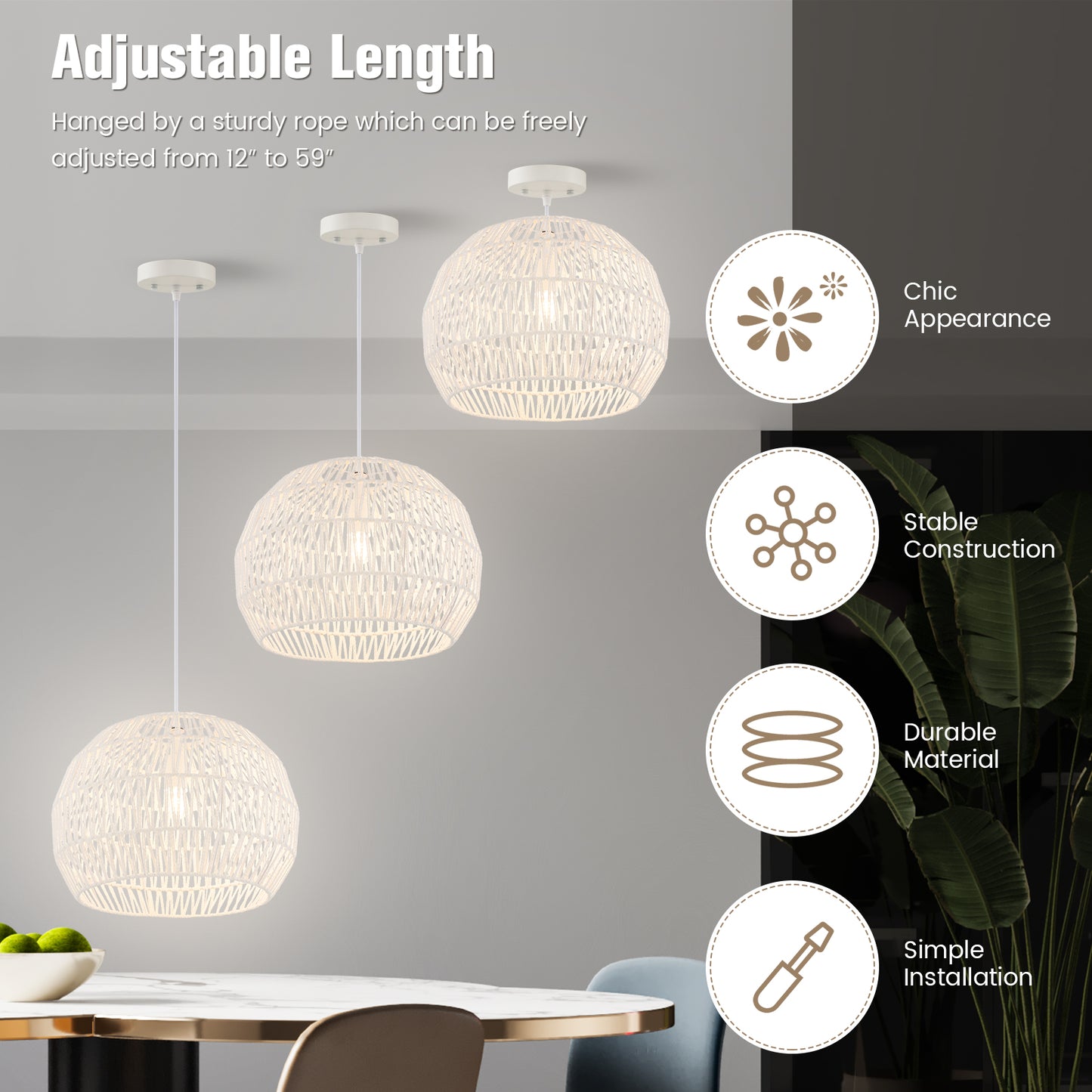 Elegant Round Rattan Pendant Light with Customizable Hanging Rope