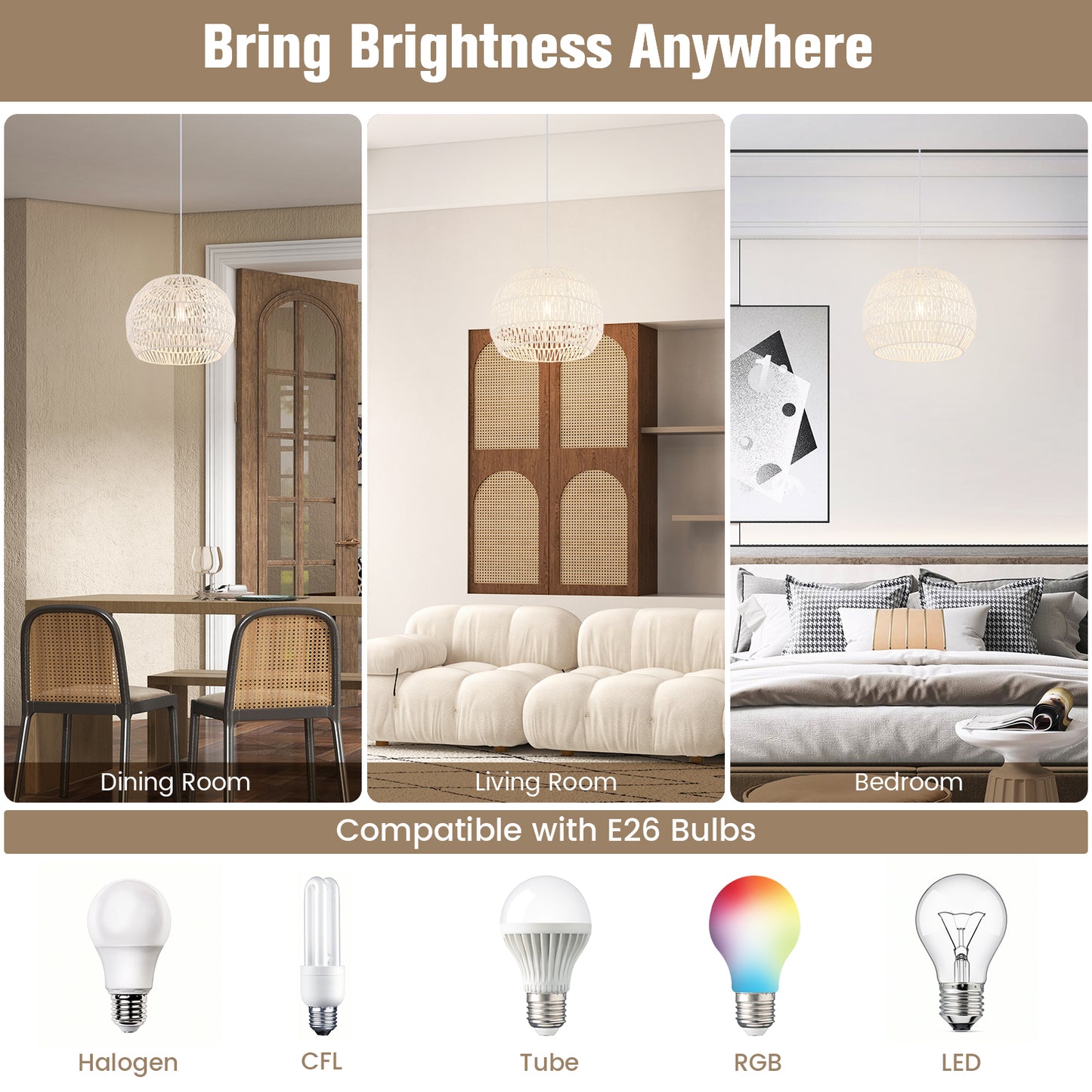 Elegant Round Rattan Pendant Light with Customizable Hanging Rope
