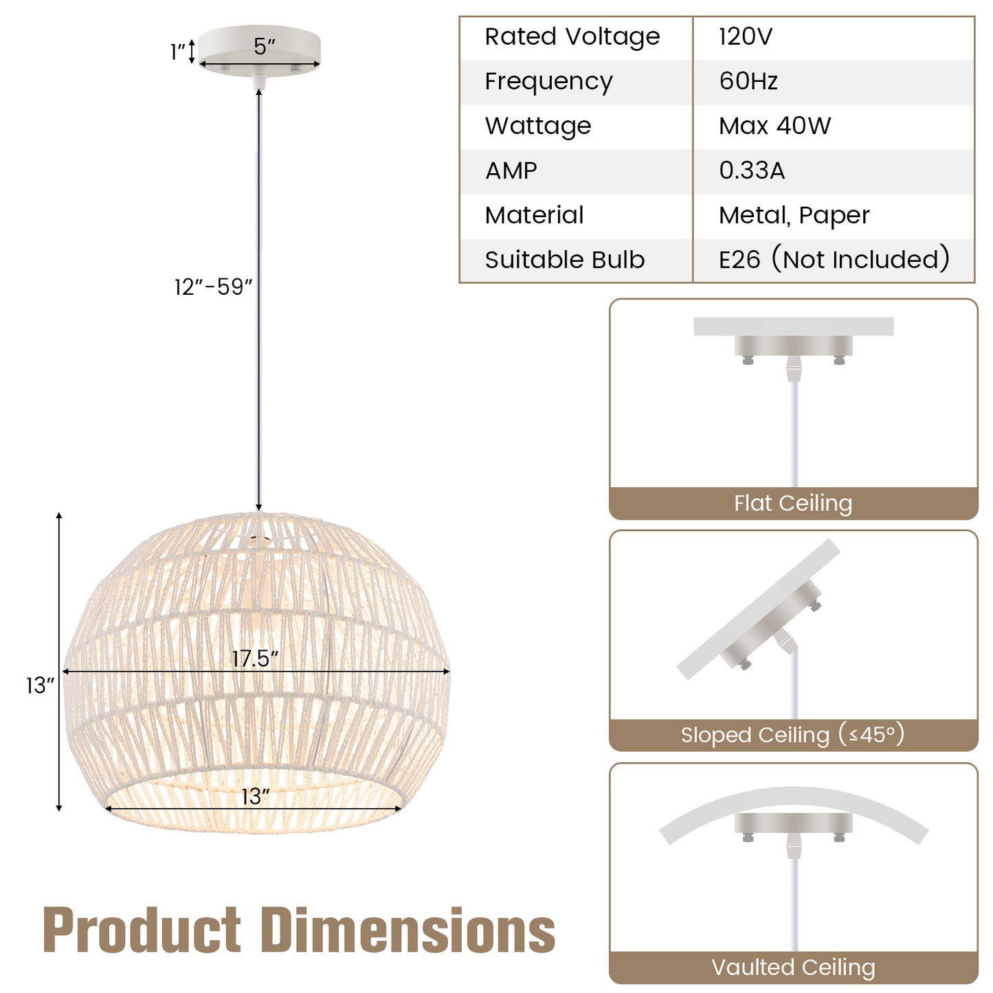 Elegant Round Rattan Pendant Light with Customizable Hanging Rope