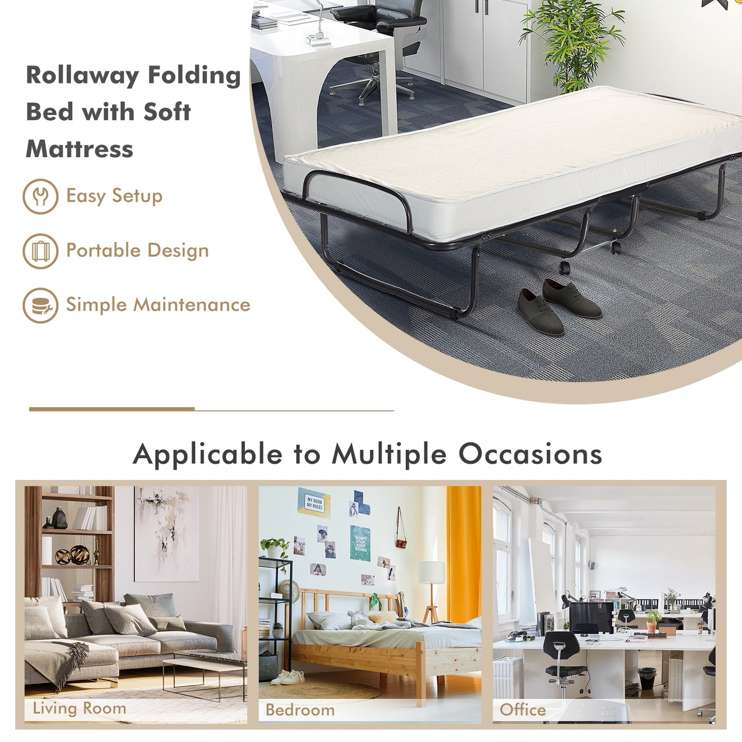Premium Italian Made Rollaway Folding Bed with Memory Foam Mattress & Sturdy Metal Frame