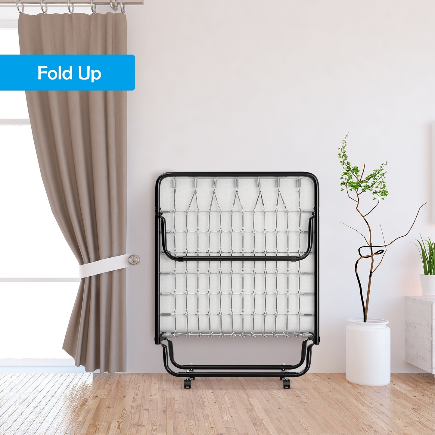 Premium Italian Made Rollaway Folding Bed with Memory Foam Mattress & Sturdy Metal Frame