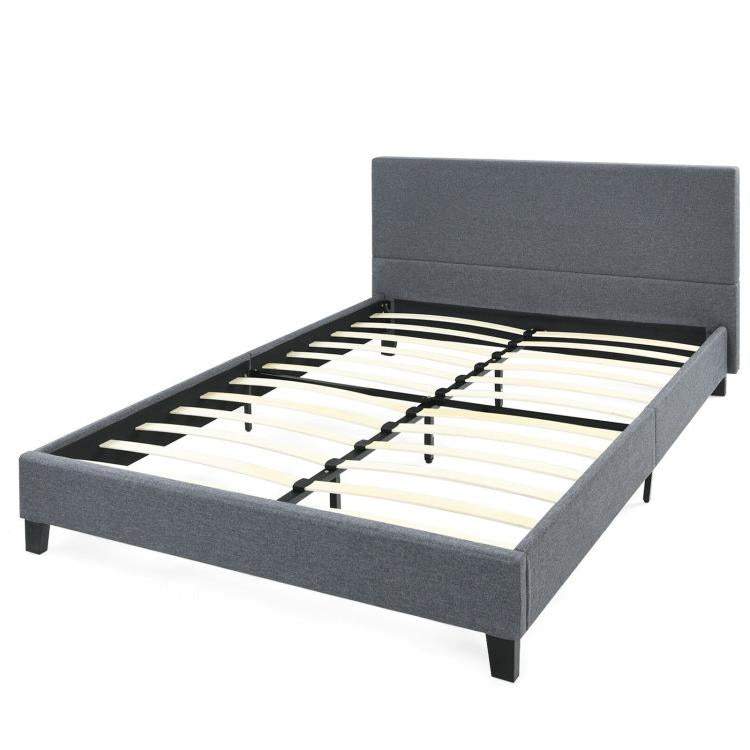 Modern Upholstered Platform Bed Frame with Linen Headboard – Queen Size