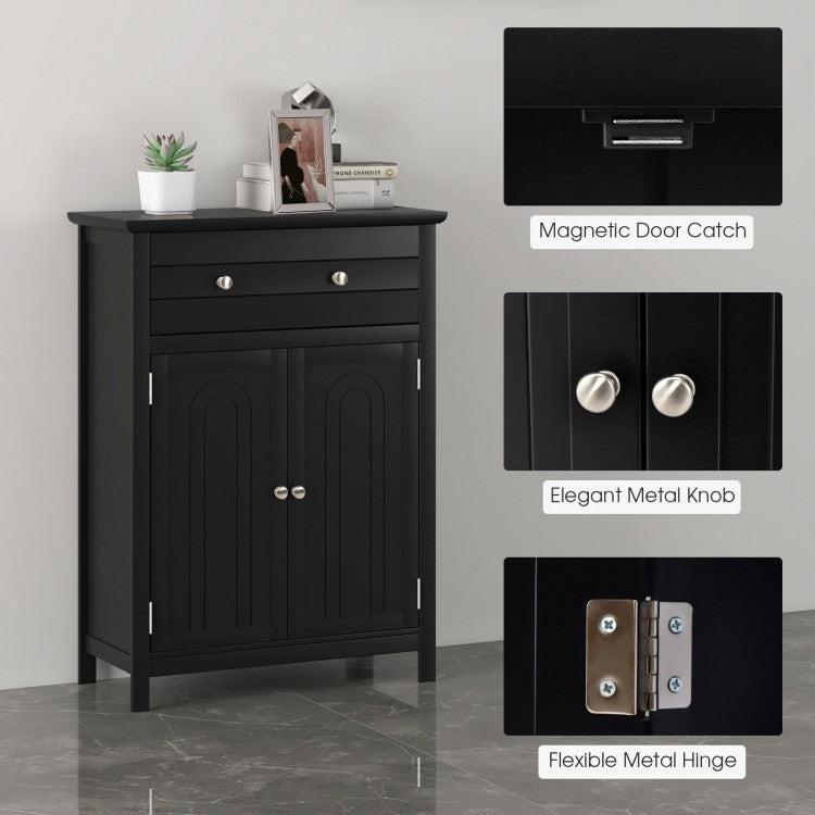 Modern 2 Door Storage Cabinet with Drawer & Adjustable Shelf