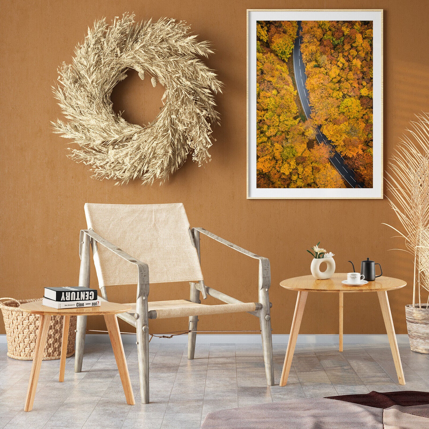 Set of 2 Modern Nesting Coffee Tables, Triangle Design, Solid Rubber Wood, Natural Look