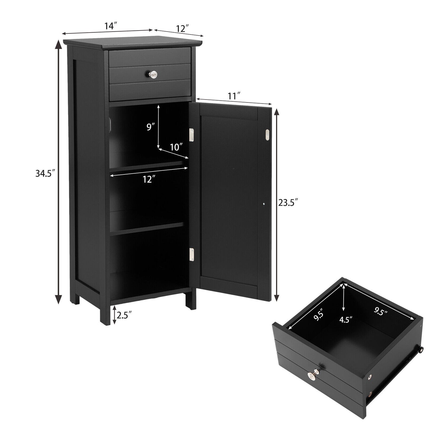 Compact Wooden Bathroom Storage Cabinet with Adjustable Shelf & Drawer