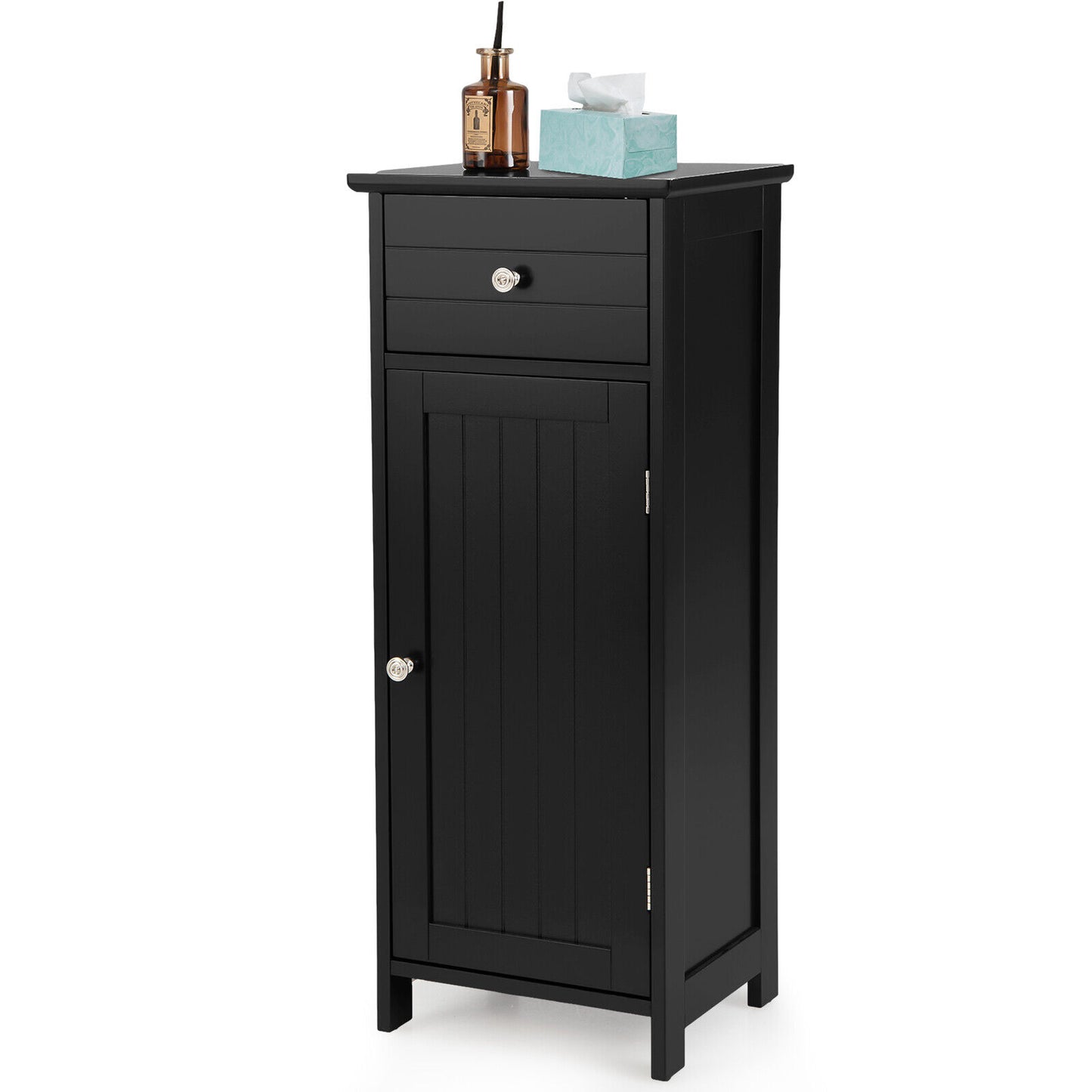 Compact Wooden Bathroom Storage Cabinet with Adjustable Shelf & Drawer
