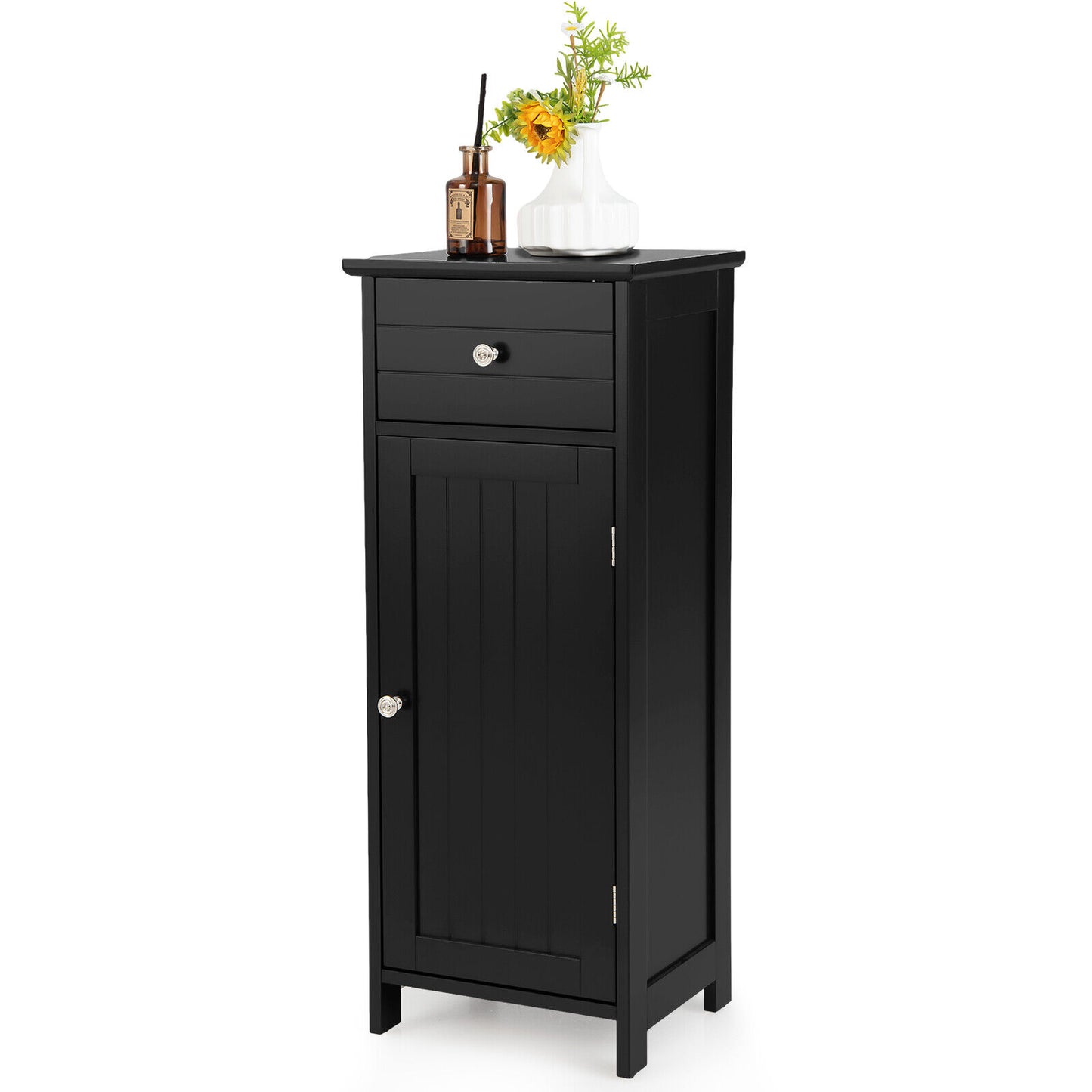 Compact Wooden Bathroom Storage Cabinet with Adjustable Shelf & Drawer