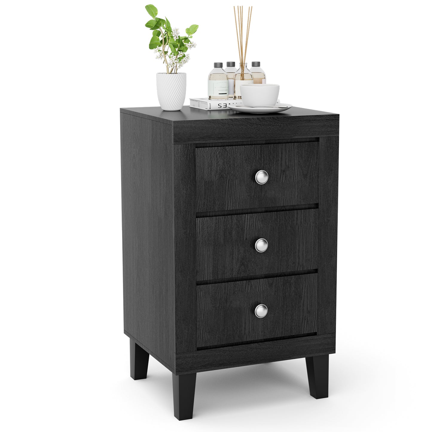 Sleek Modern Nightstand with Ample Storage and 3 Drawers - Black