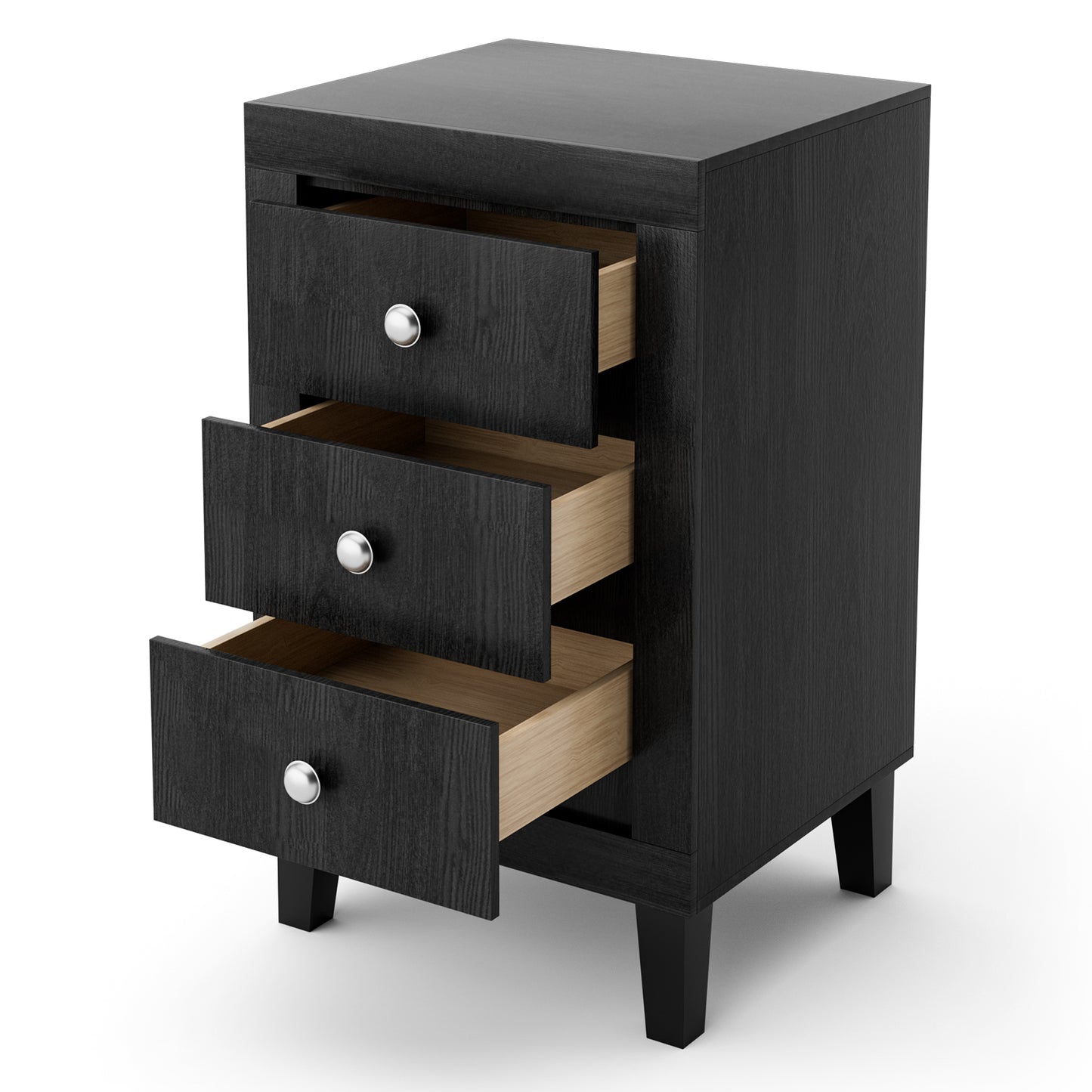 Sleek Modern Nightstand with Ample Storage and 3 Drawers - Black