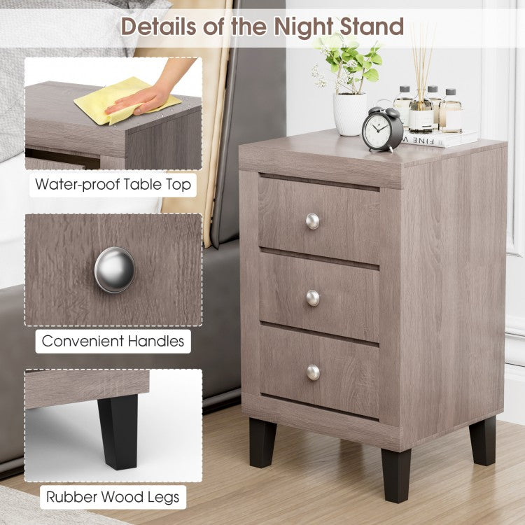 Sleek Modern Nightstand with Ample Storage and 3 Drawers - Grey