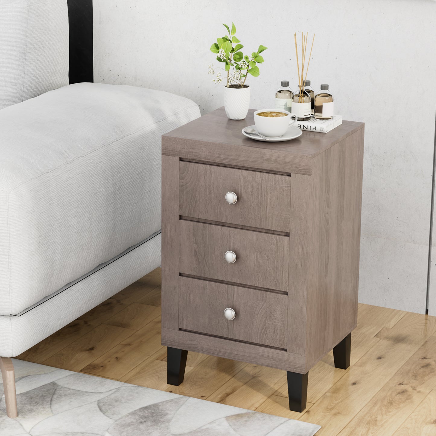 Sleek Modern Nightstand with Ample Storage and 3 Drawers - Grey