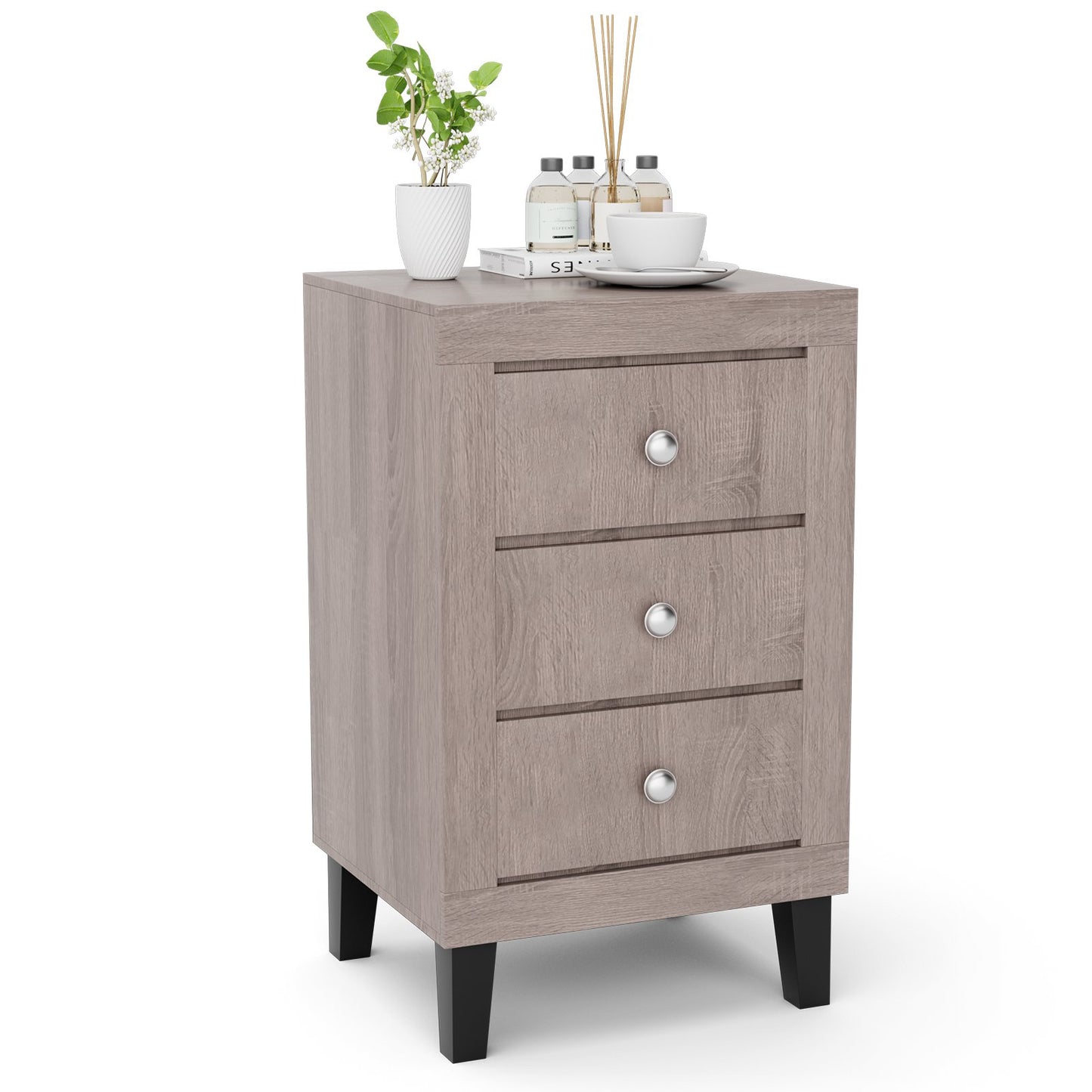Sleek Modern Nightstand with Ample Storage and 3 Drawers - Grey