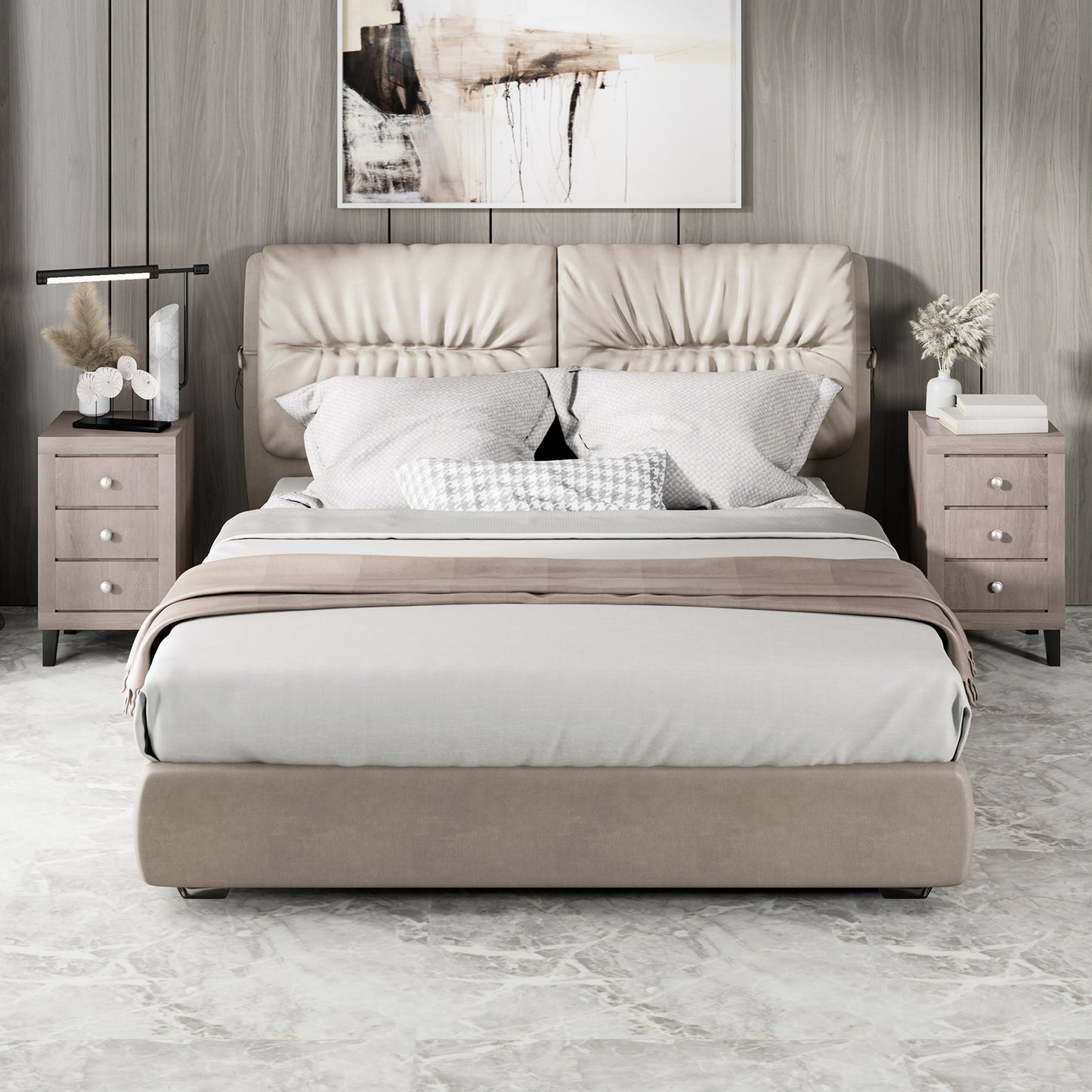 Sleek Modern Nightstand with Ample Storage and 3 Drawers - Grey