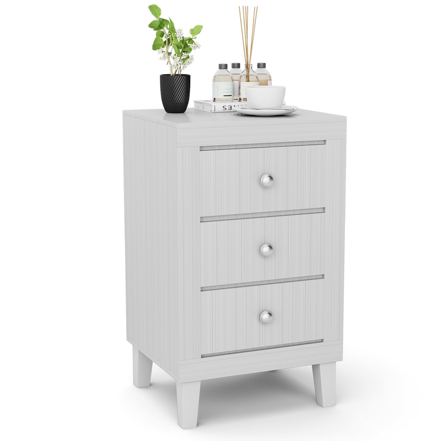 Sleek Modern Nightstand with Ample Storage and 3 Drawers - White
