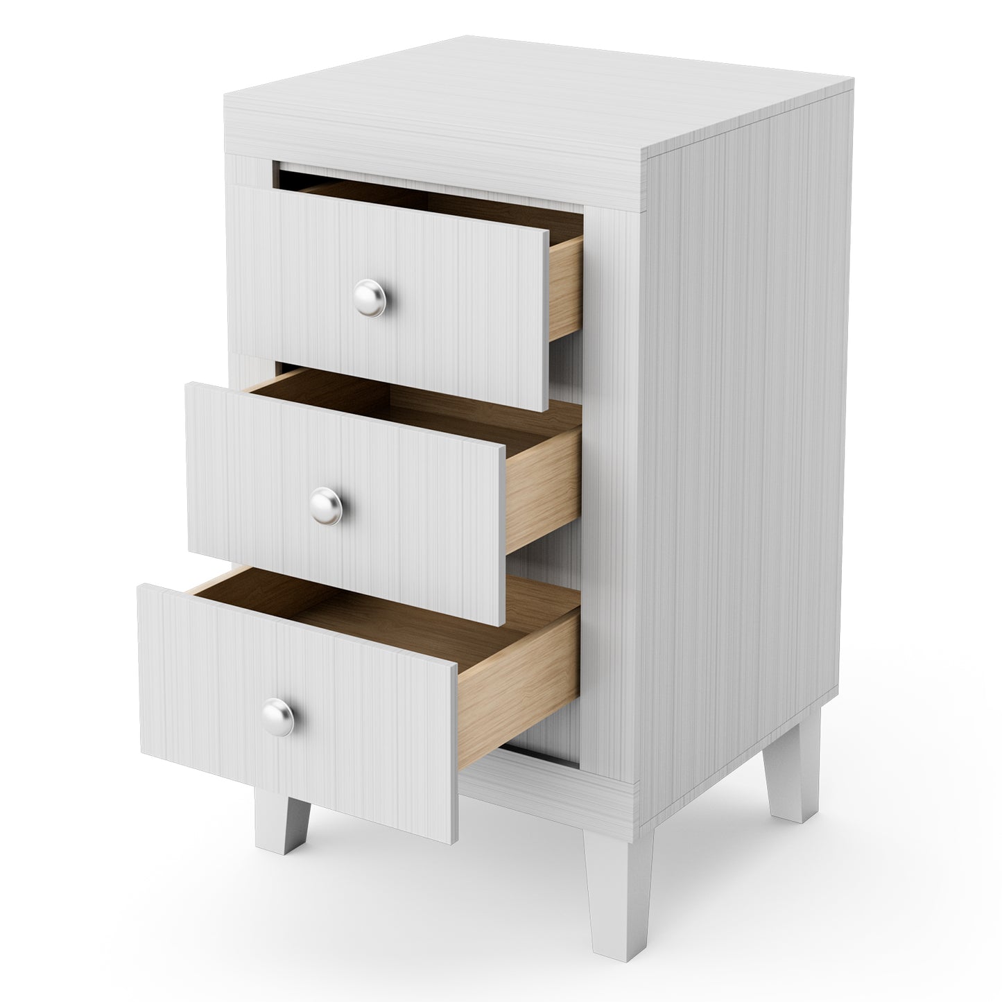Sleek Modern Nightstand with Ample Storage and 3 Drawers - White