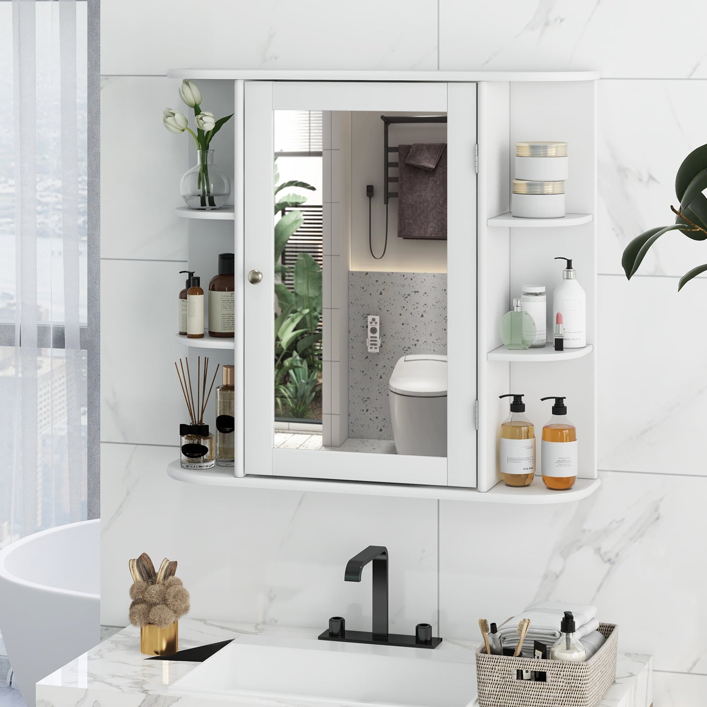 Wall-Mounted Bathroom Cabinet with Mirror, Adjustable Shelves & Ample Storage