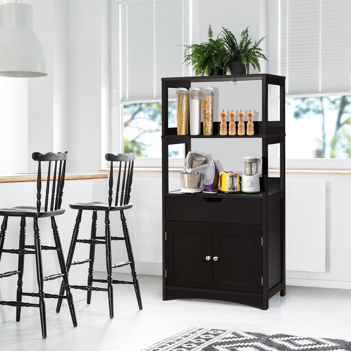 MDF Multifunctional Storage Cabinet with Shelves, Drawer & Enclosed Cabinet