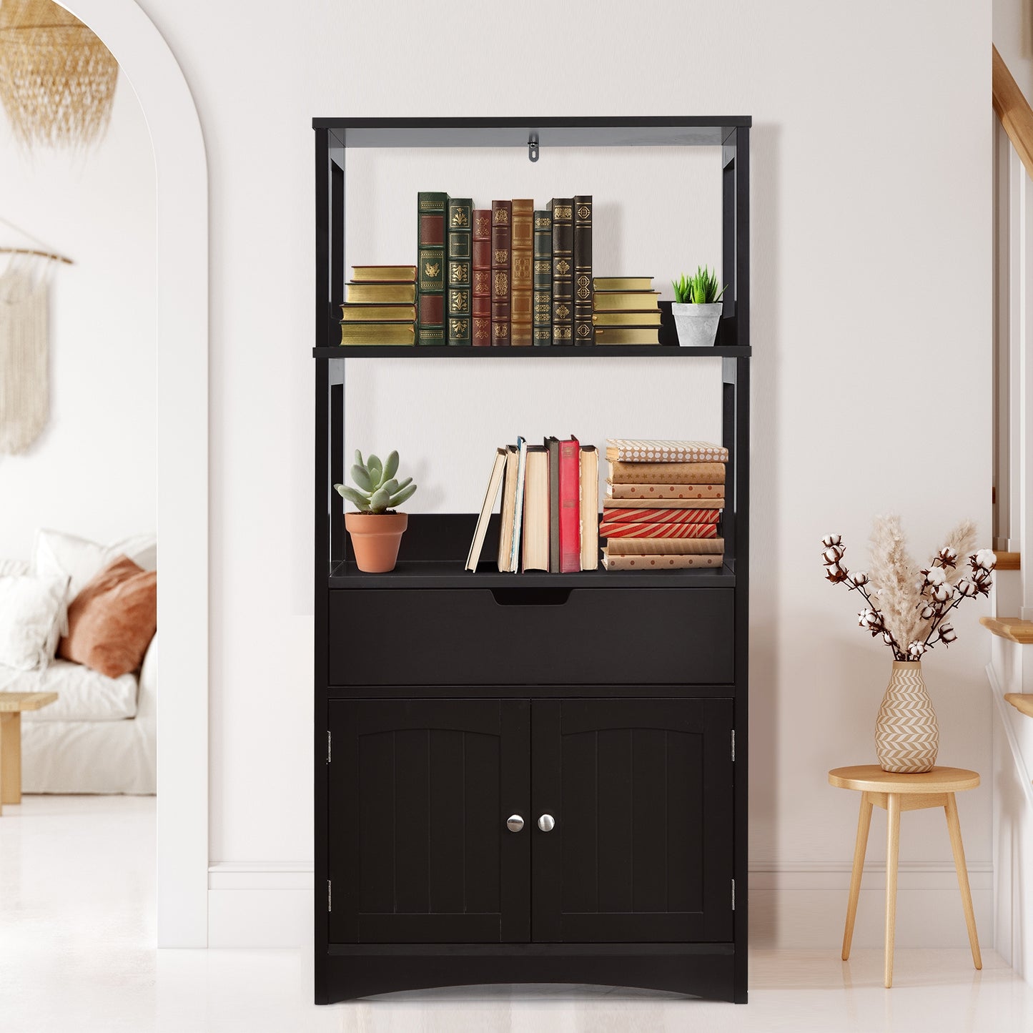 MDF Multifunctional Storage Cabinet with Shelves, Drawer & Enclosed Cabinet